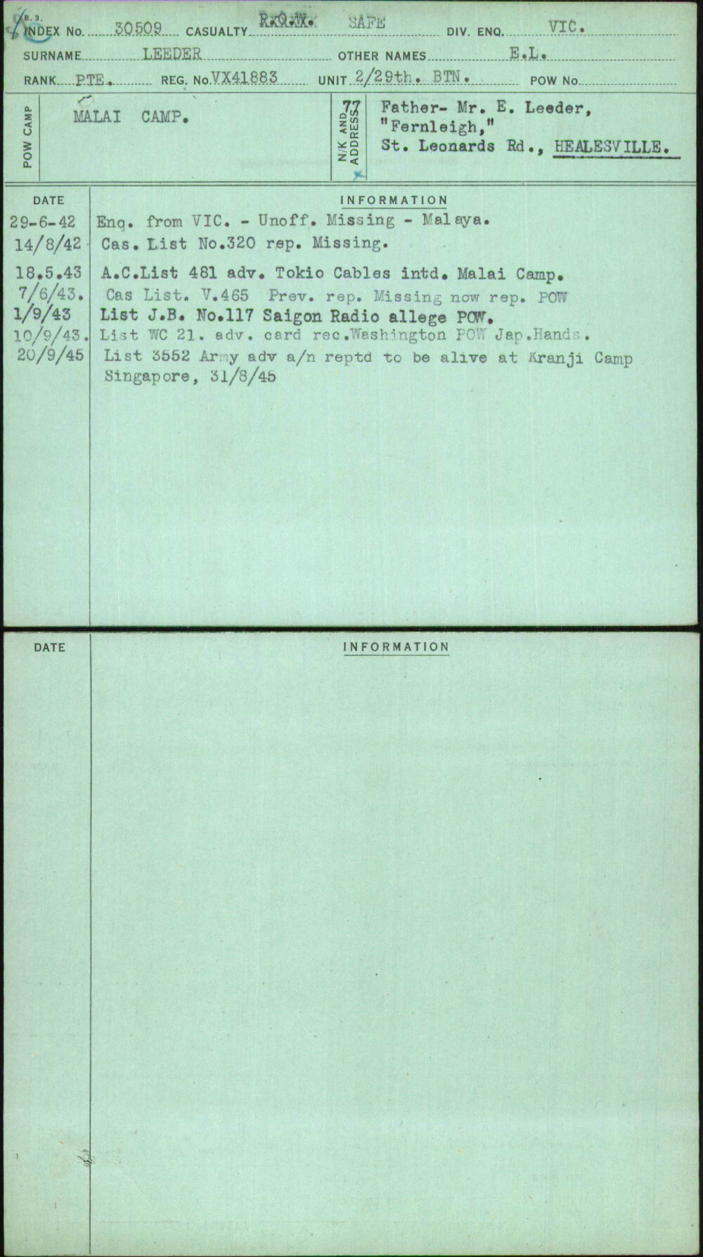 Leeder, E L, VX41883