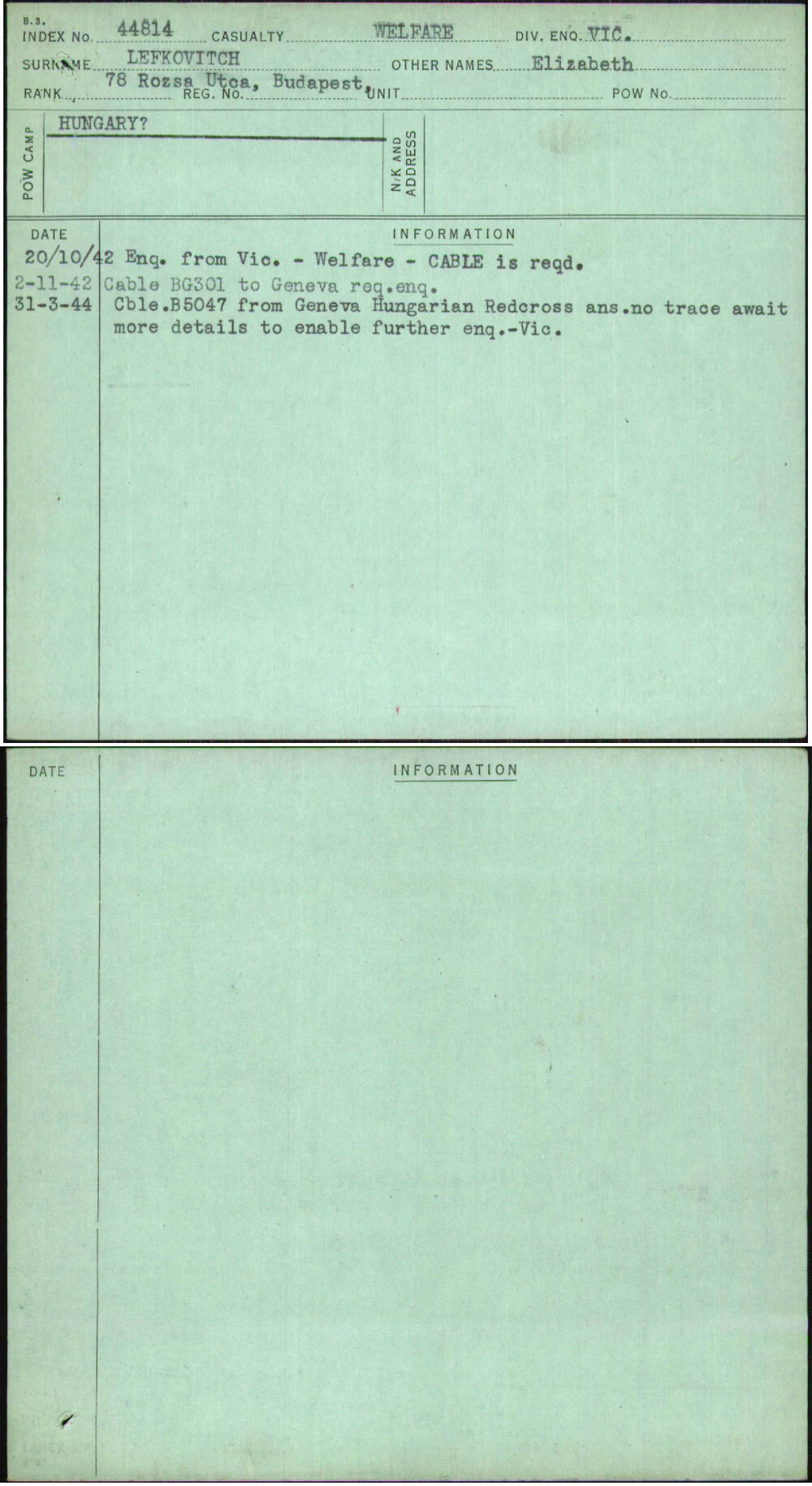 Lefkovitch, Elizabeth, [No Service Number]