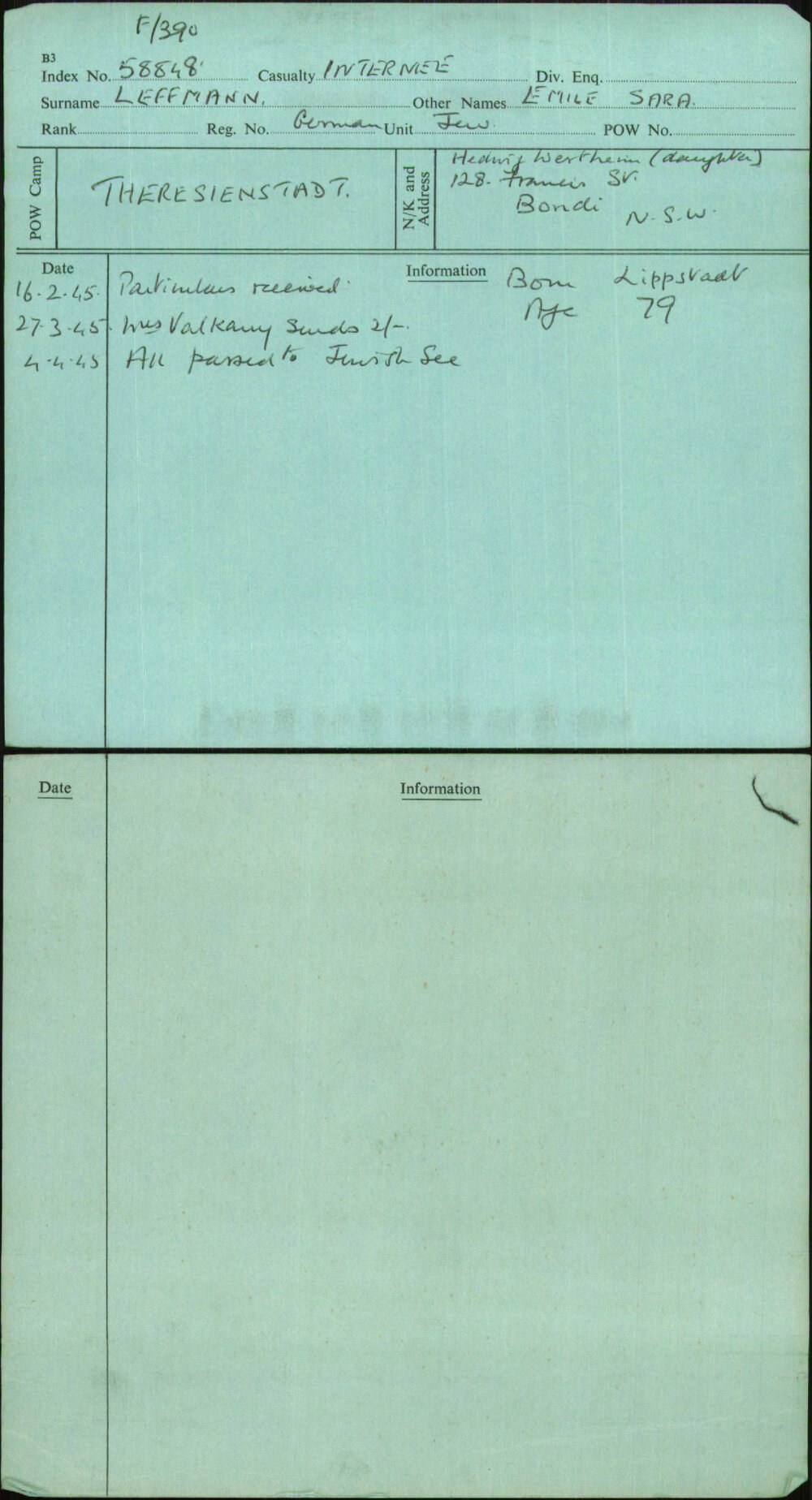 Leffmann, Emile Sara, German