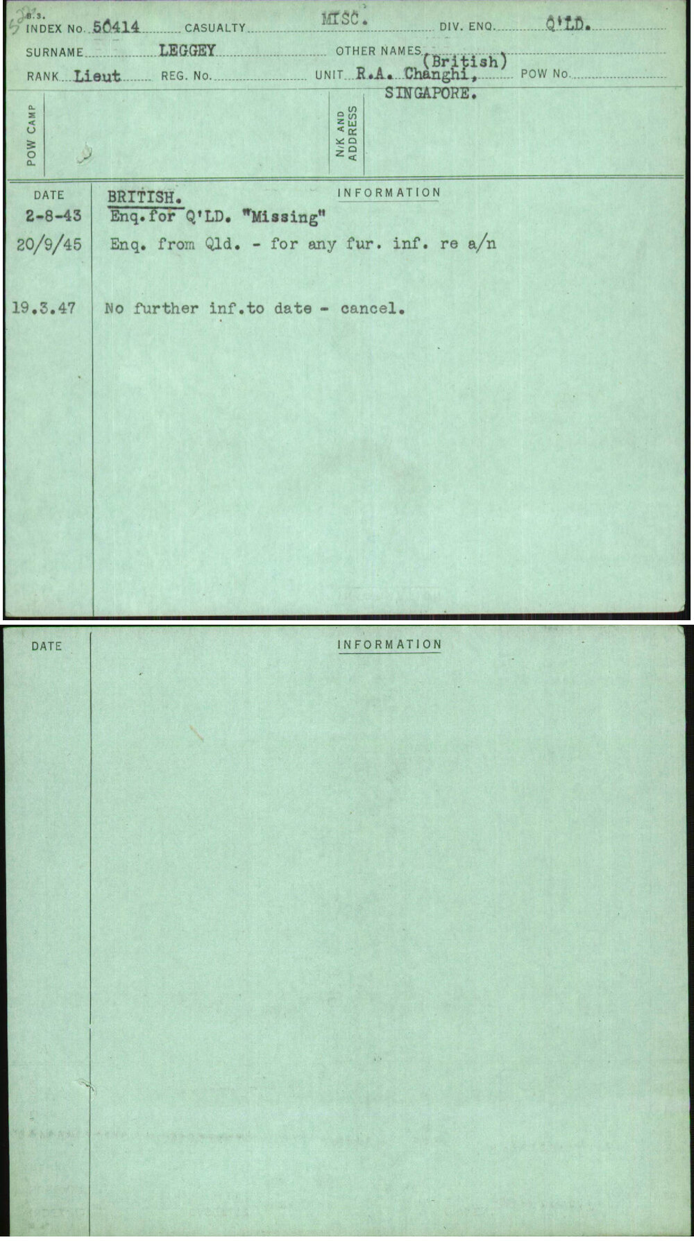 Leggey, [No Given Name], [No Service Number]