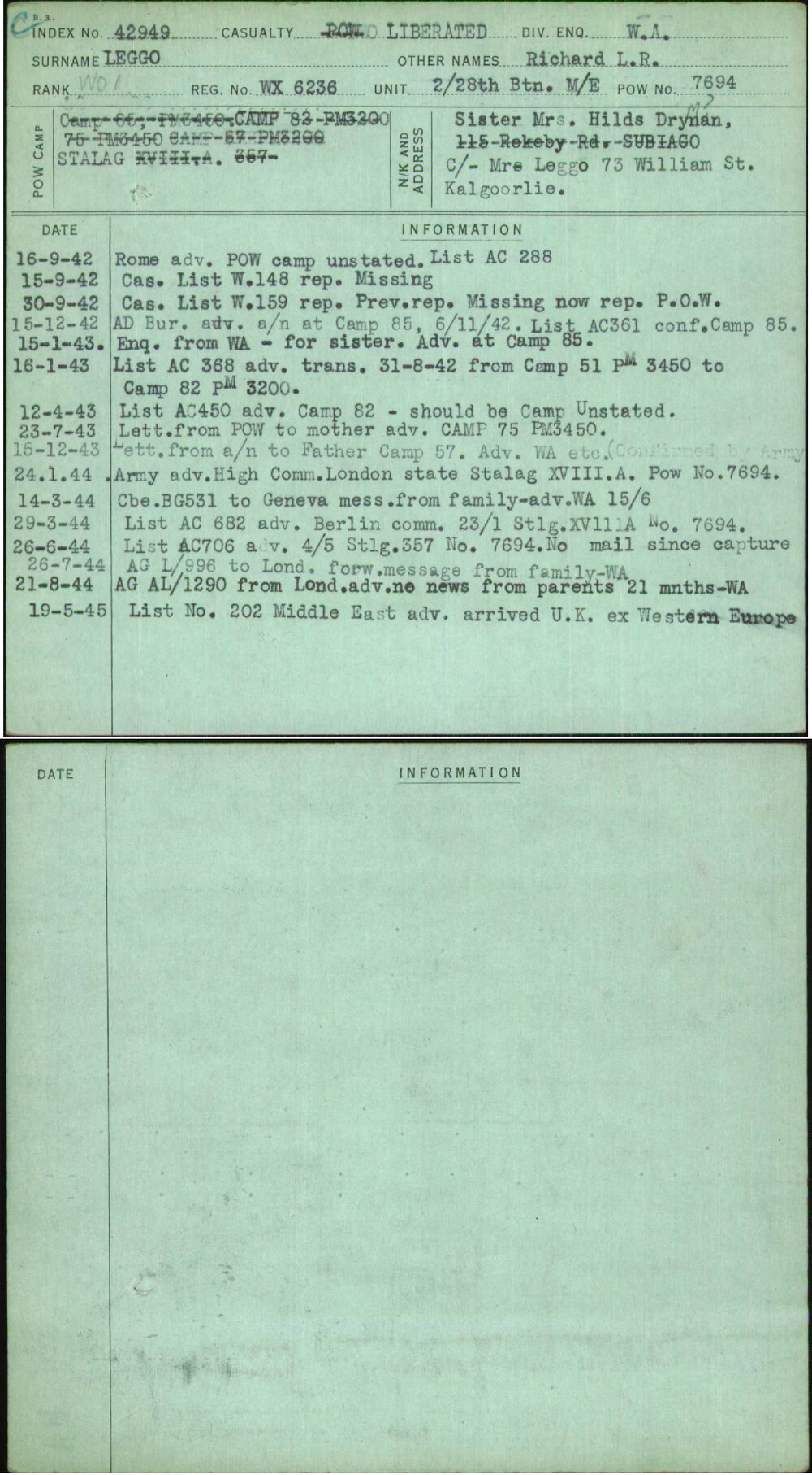 Leggo, Richard L R, WX6236