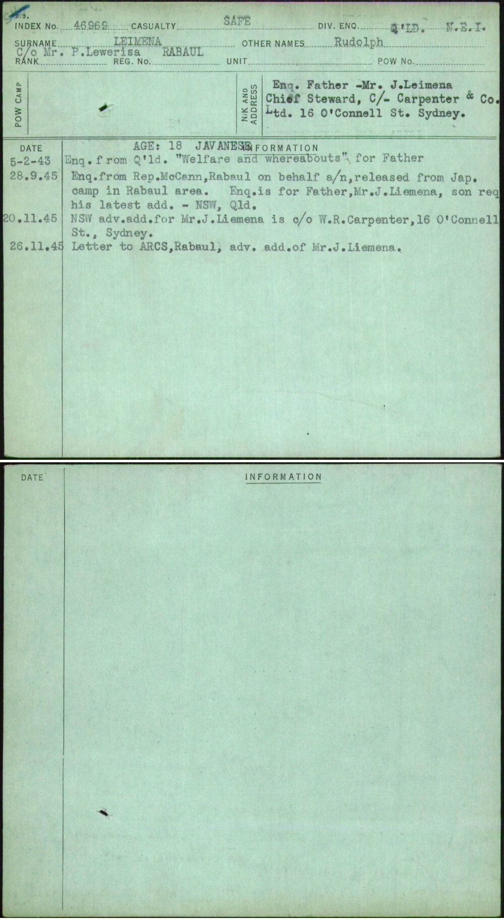 Leimena, Rudolph, Rabaul