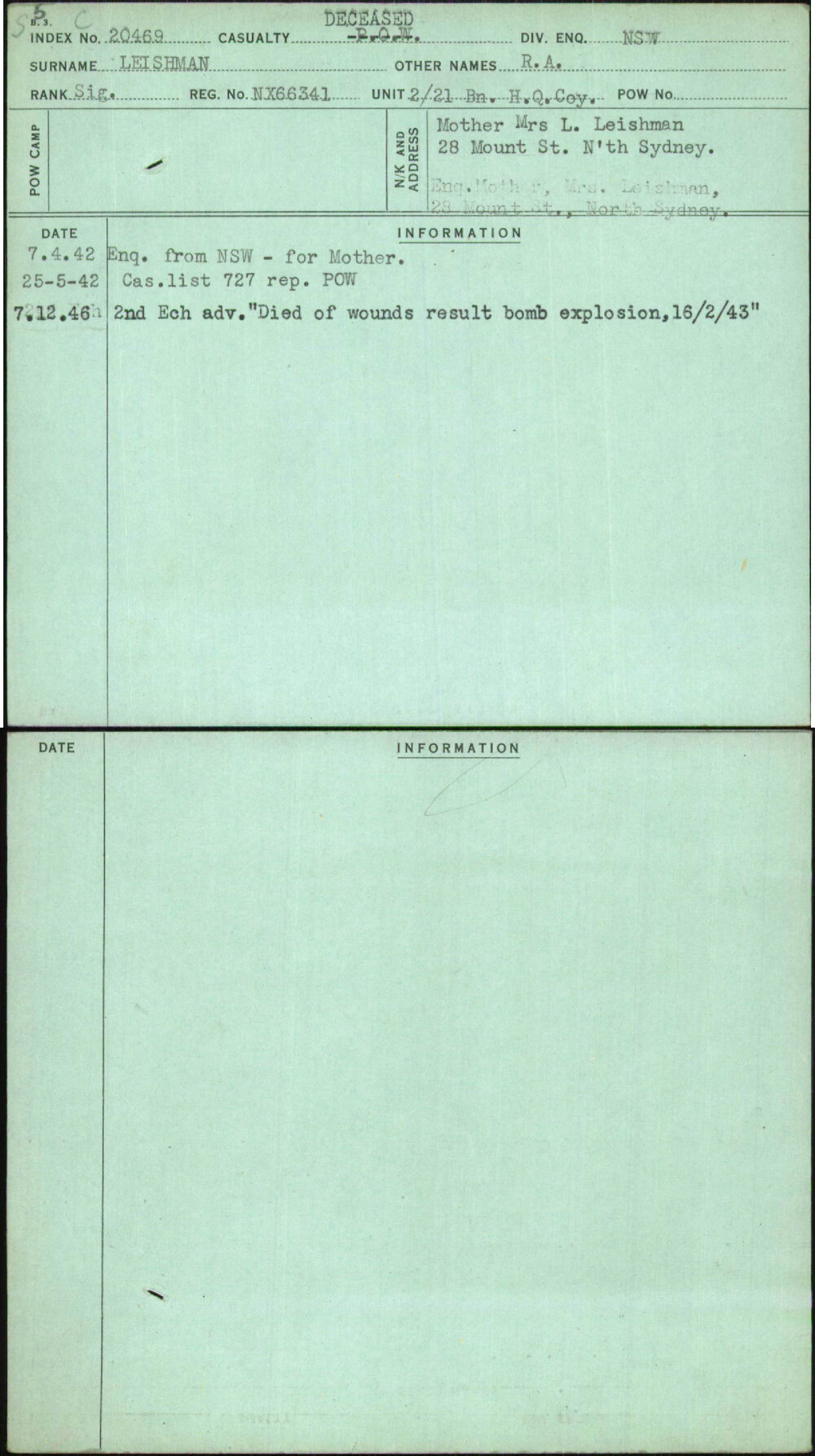 Leishman, R A, NX66341