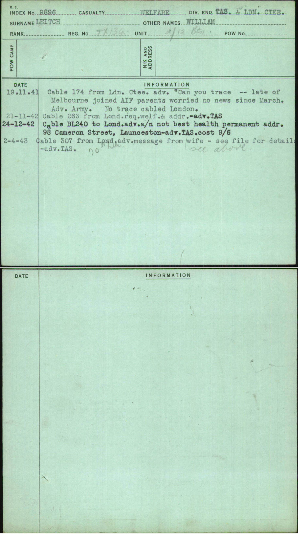 Leitch, William, TX134