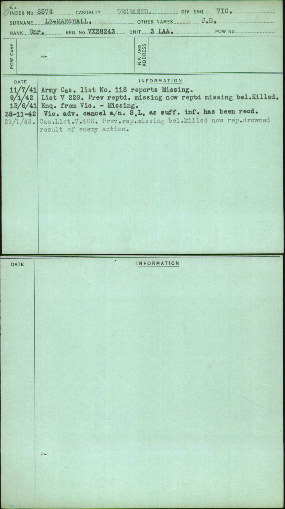 Le-Marshall, J E, VX28243