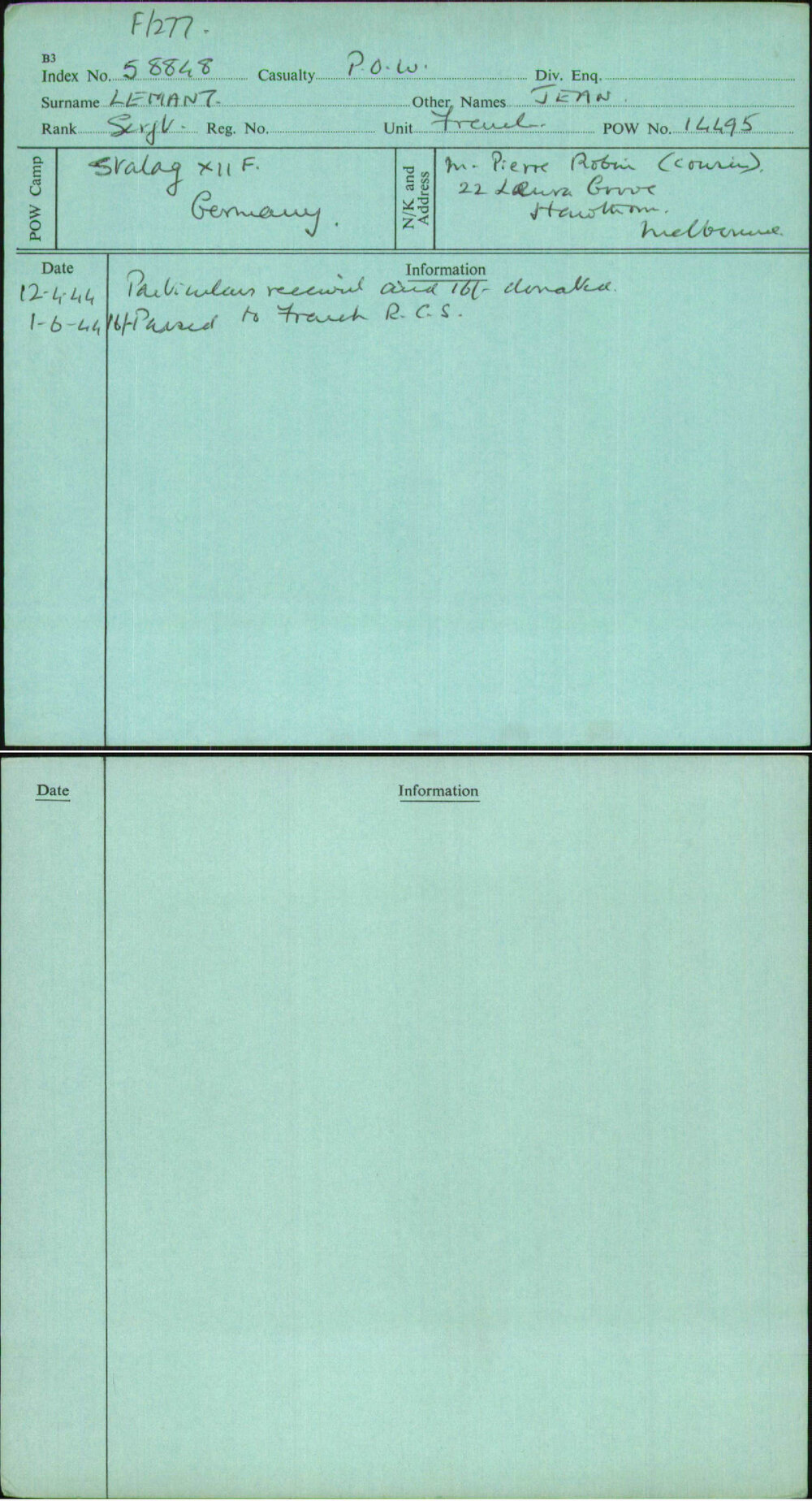 Lemant, Jean, [No Service Number]