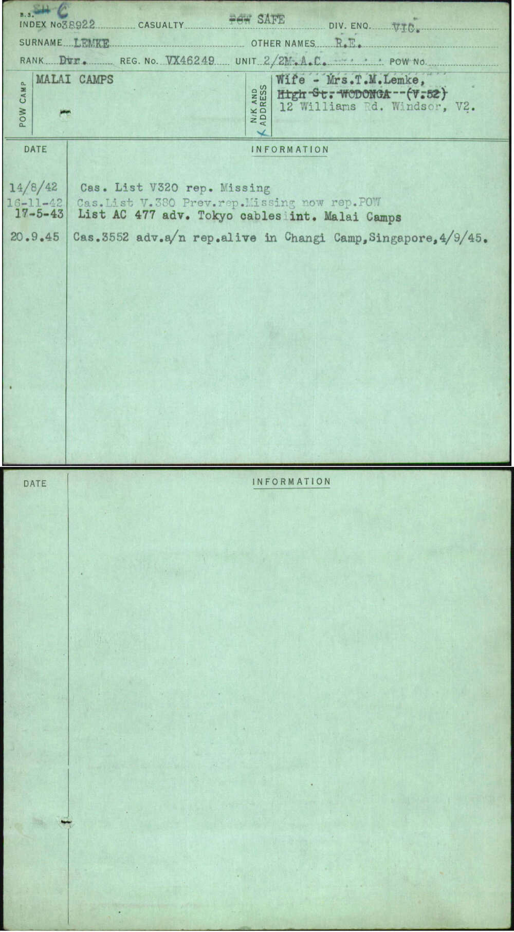 Lemke, R E, VX46249