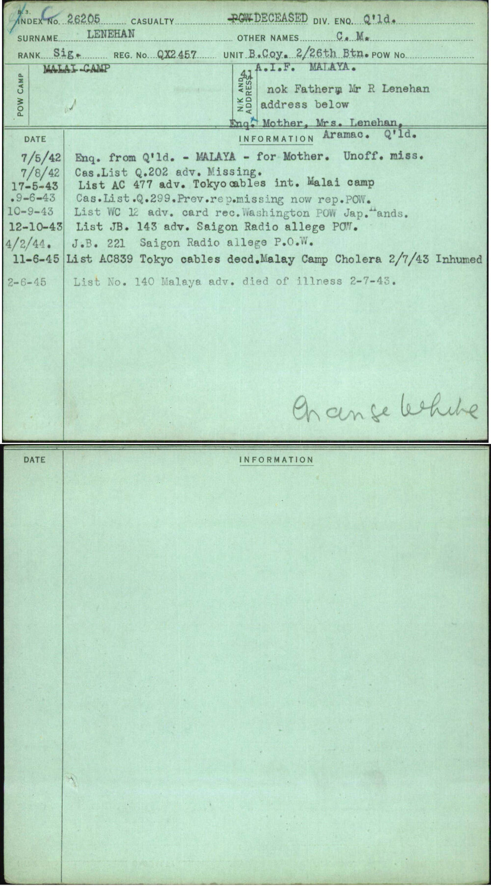 Lenehan, C M, QX2457