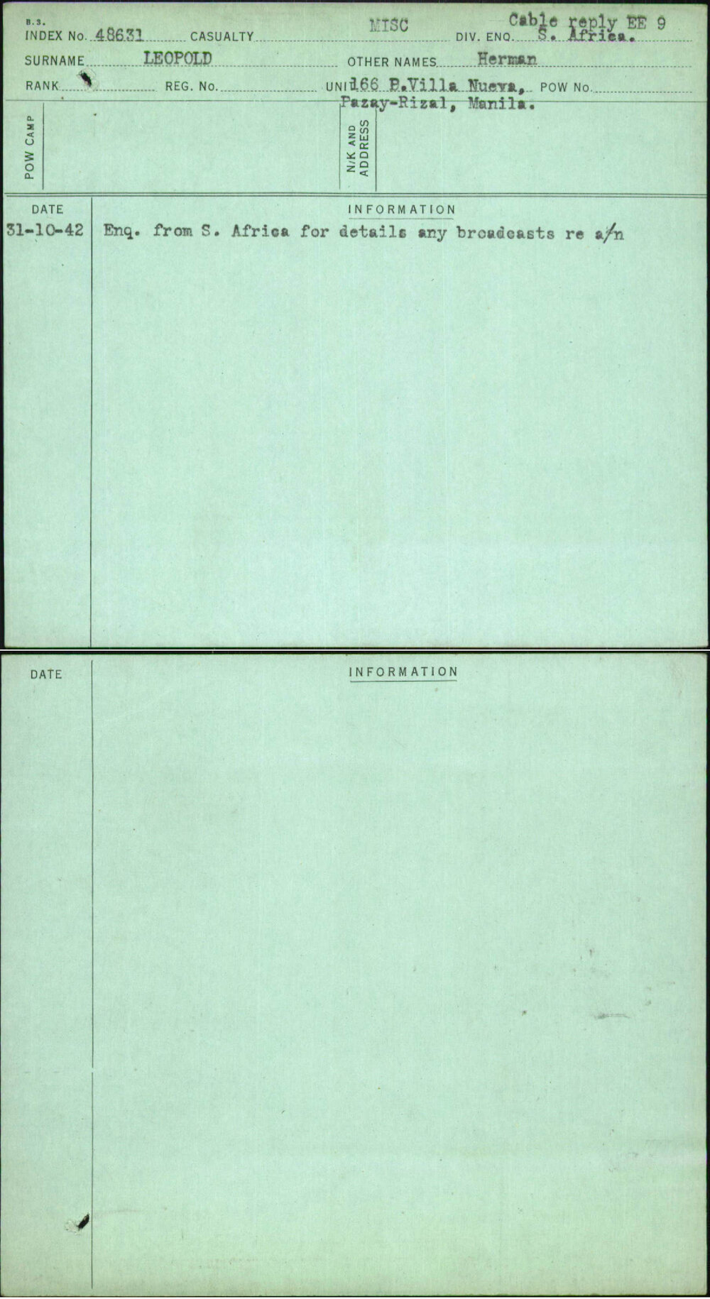 Leopold, Herman, [No Service Number]