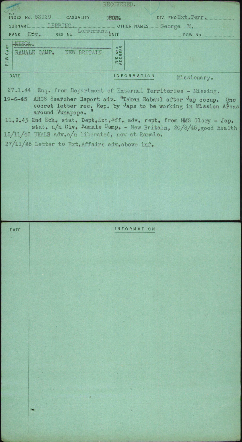 Lepping, George M, Lemanmanu