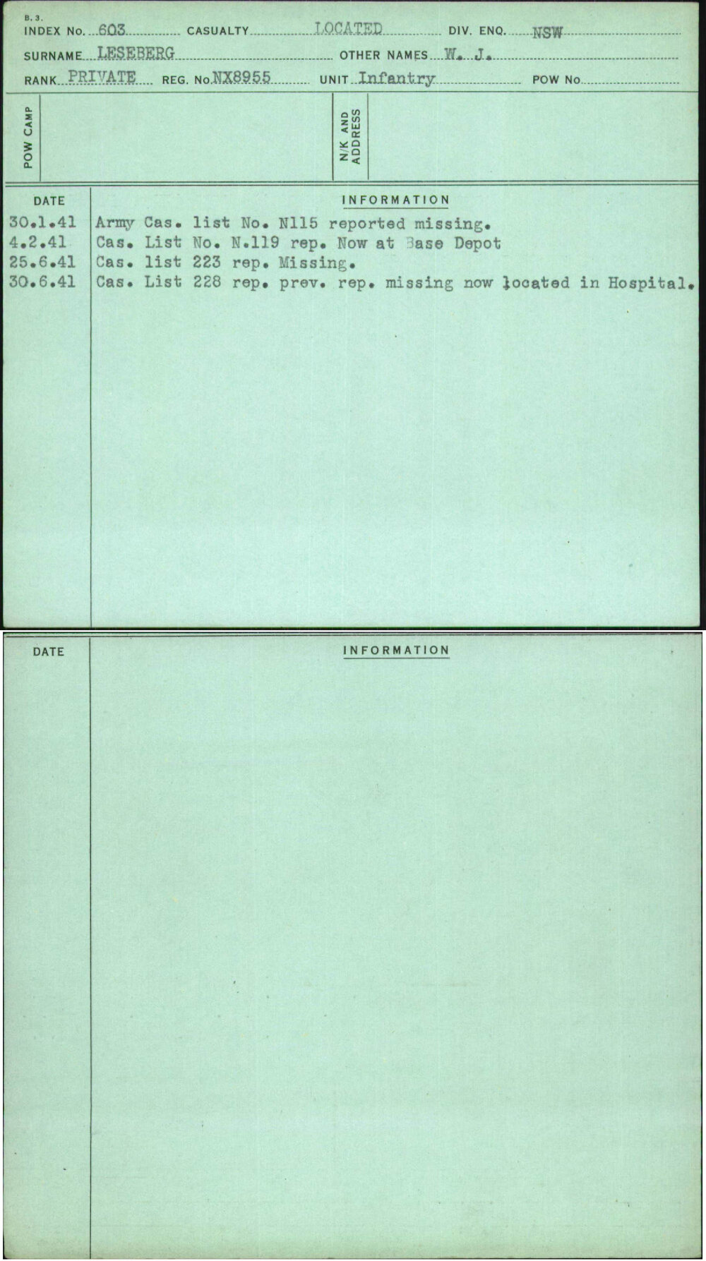 Leseberg, W J, NX8955