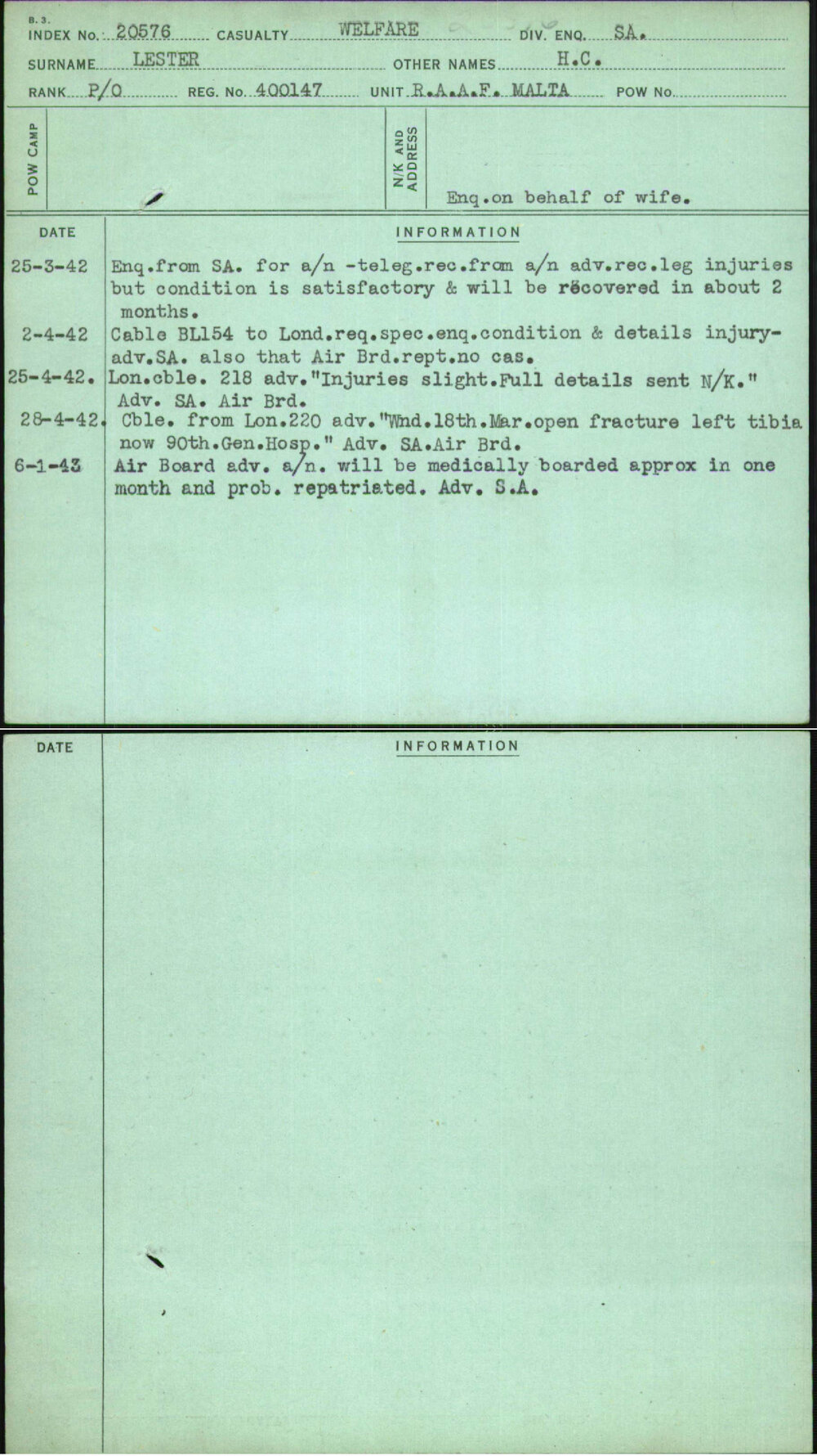 Lester, H C, 400147