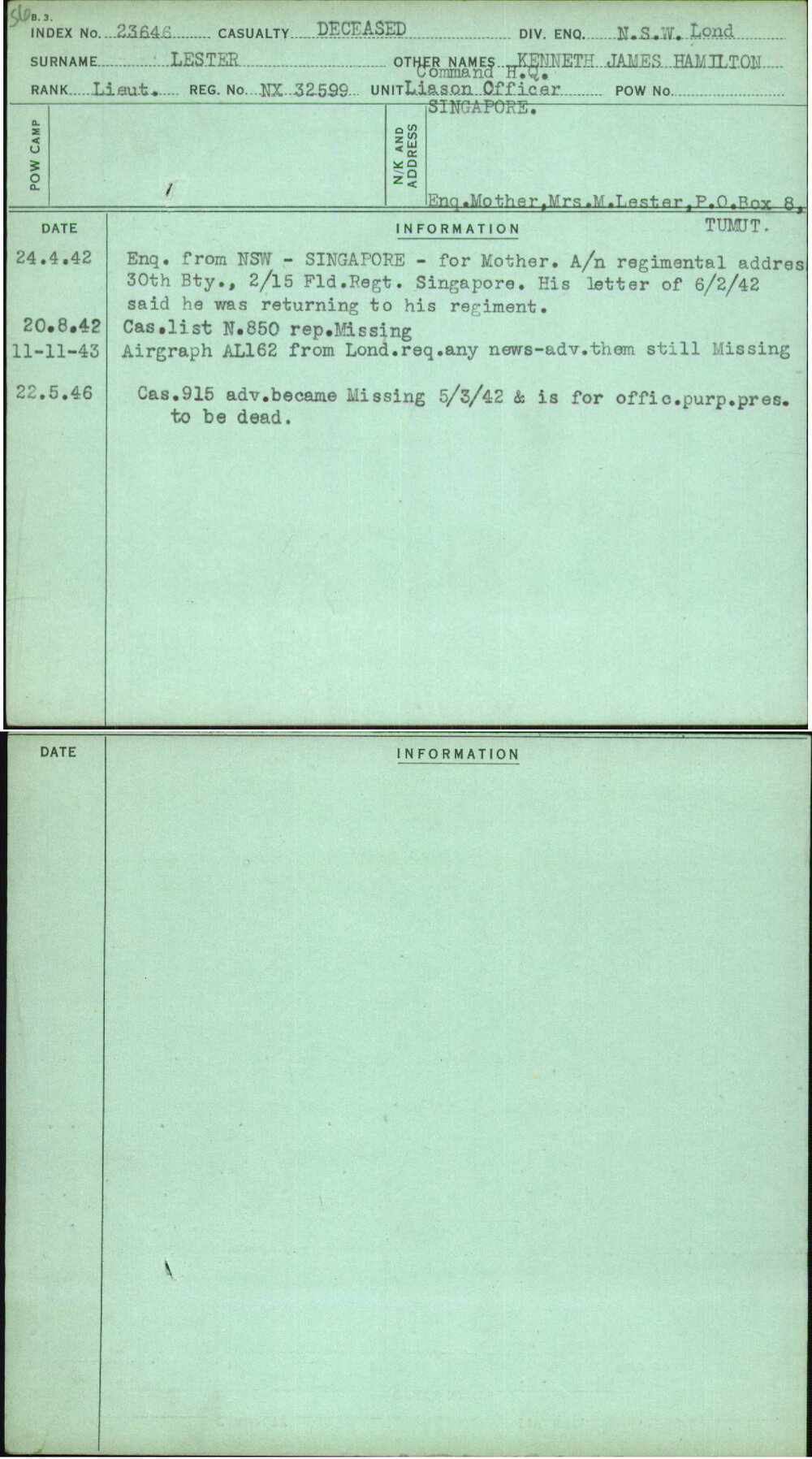 Lester, Kenneth James Hamilton, NX32599