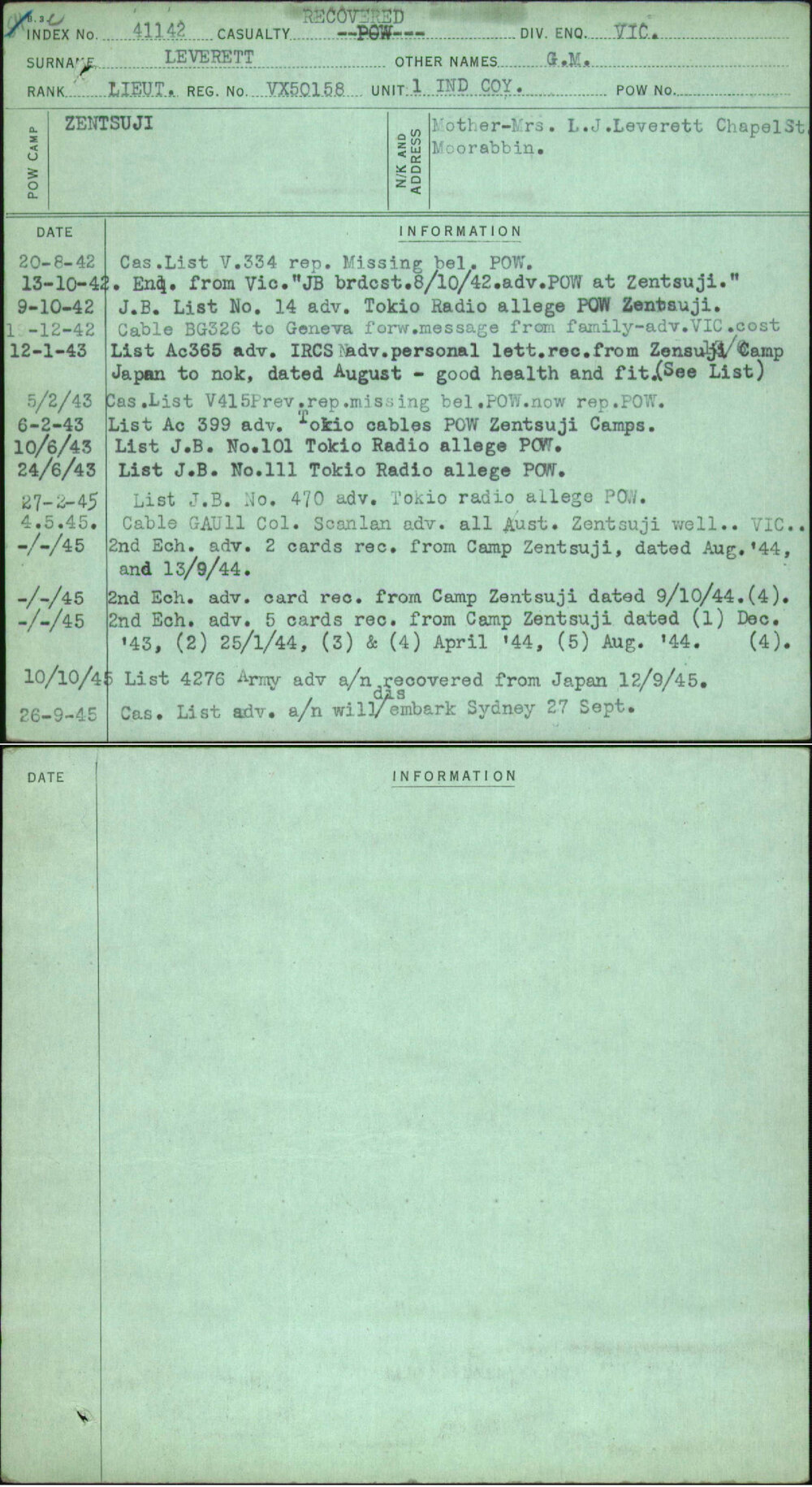 Leverett, G M, VX50158