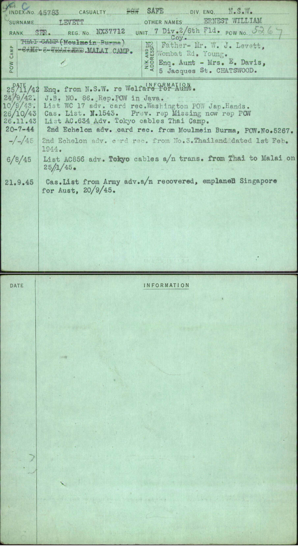 Levett, Ernest William, NX37712