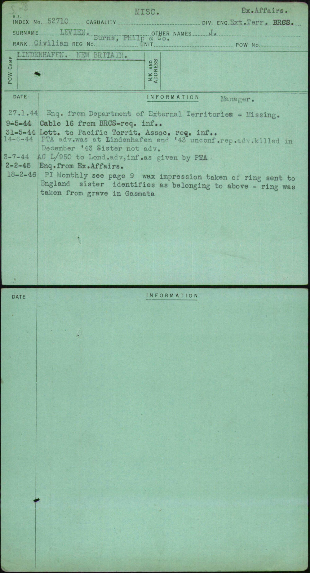 Levien, J, Burns Philp &amp; Co