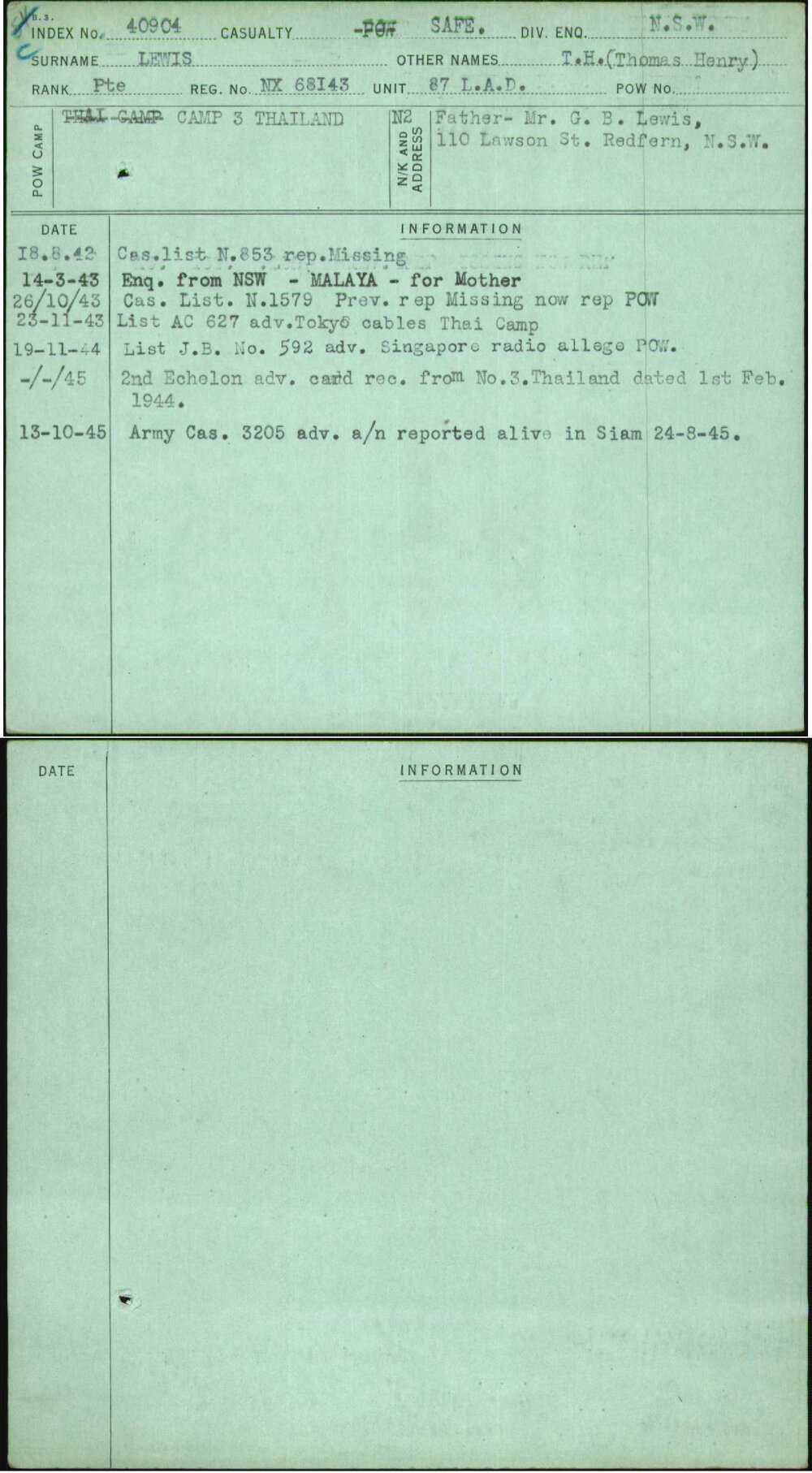 Lewis, T H (Thomas Henry), NX68143
