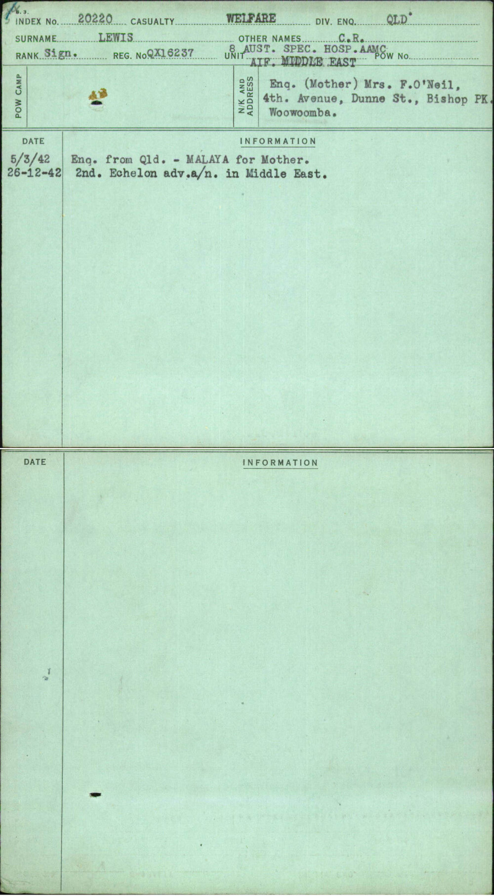 Lewis, C R, QX16237