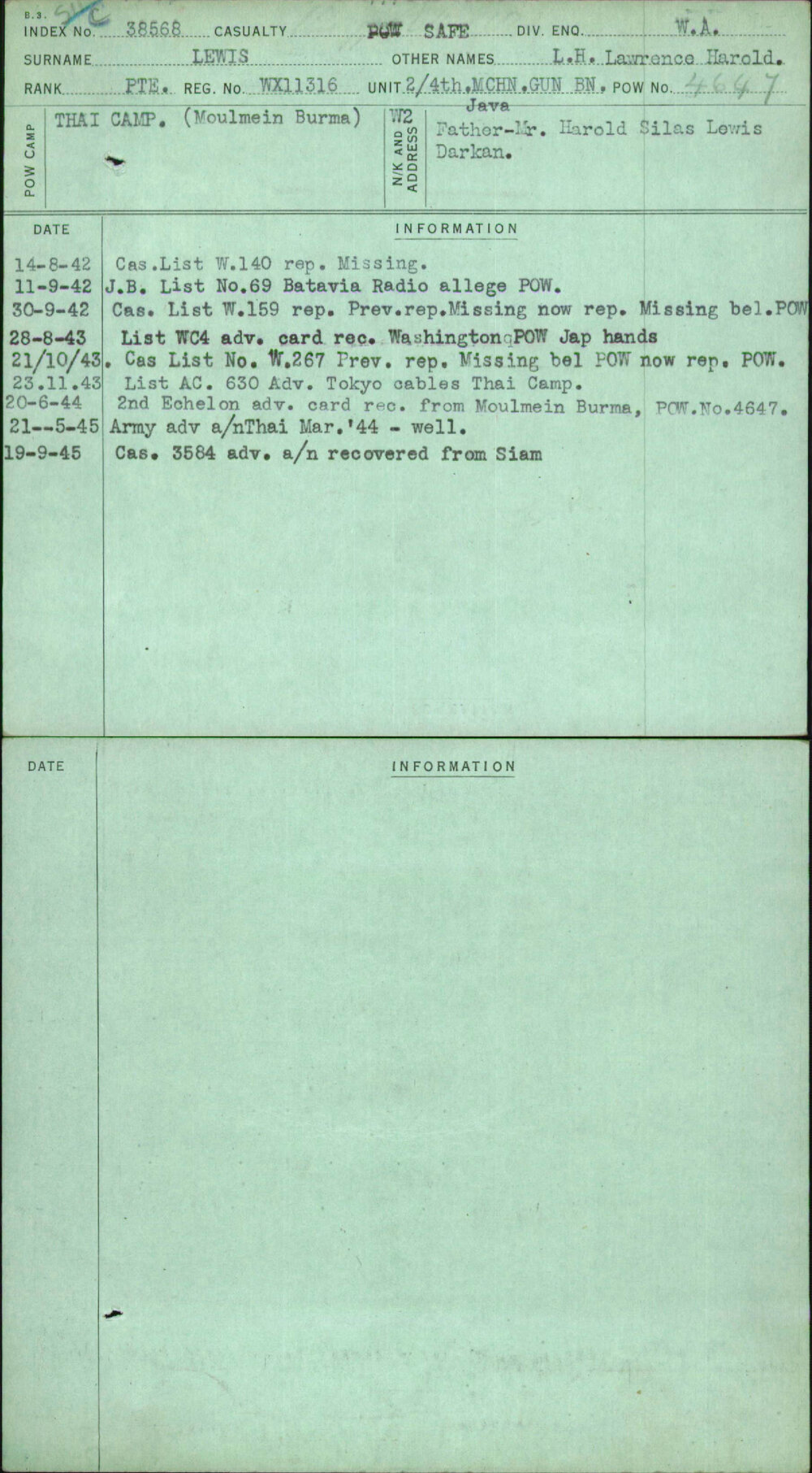 Lewis, L H Lawrence Harold, WX11316