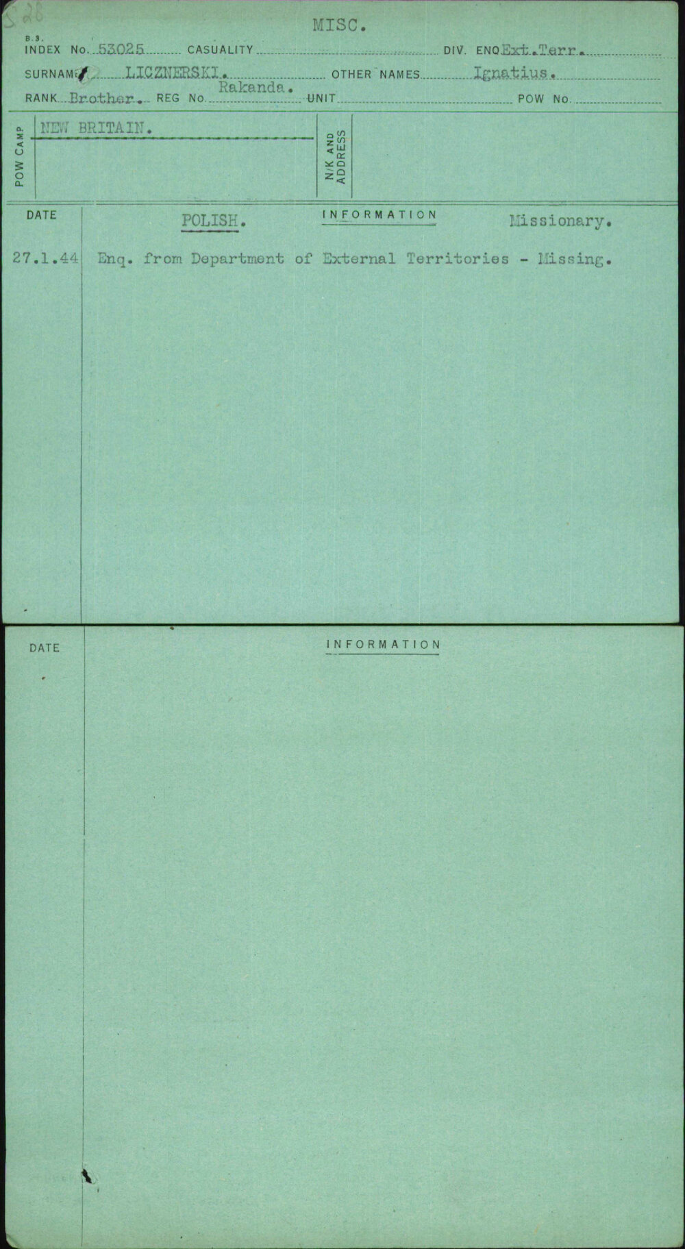 Licznerski, Ignatius, Rakanda