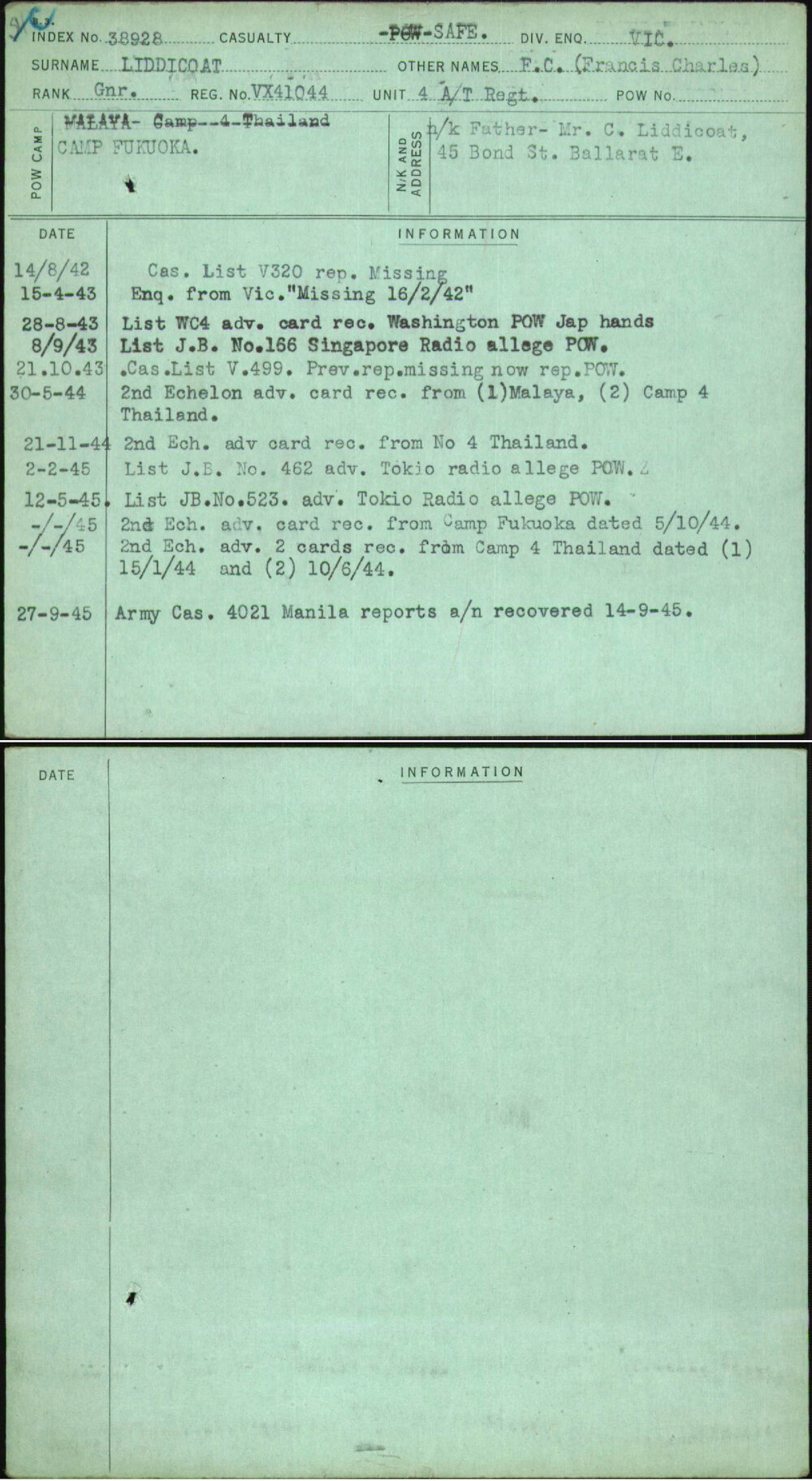 Liddicoat, F C (Francis Charles), VX41044