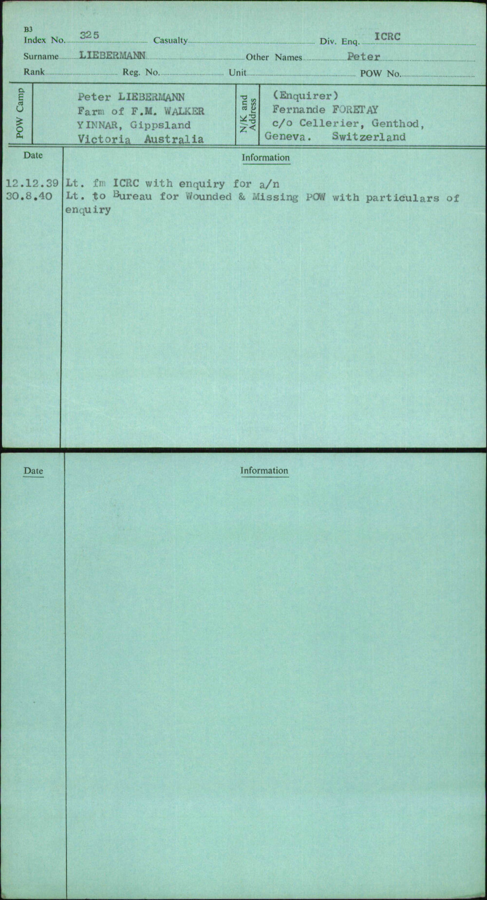 Liebermann, Peter, [No Service Number]