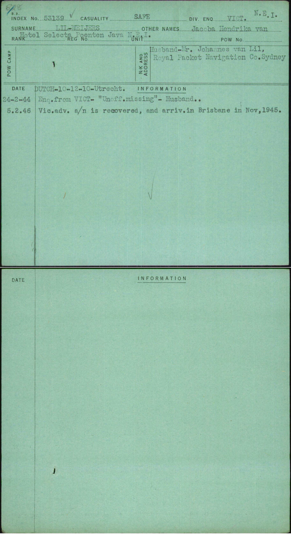 Lil-Weijers, Jacoba Hendrika Van, [No Service Number]