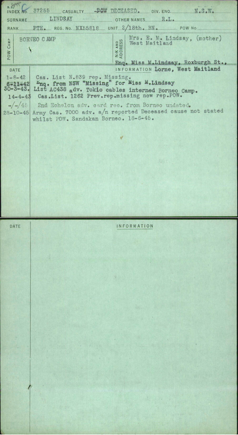 Lindsay, R L, NX55818