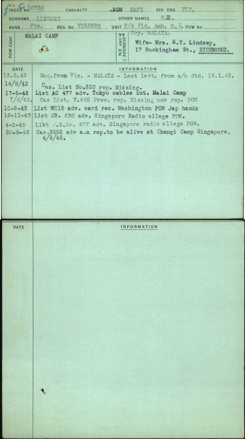 Lindsey, R E, VX33820