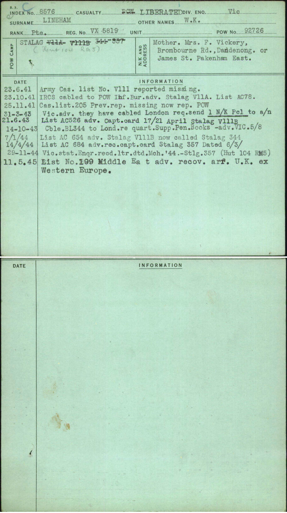 Lineham, W K, VX5819