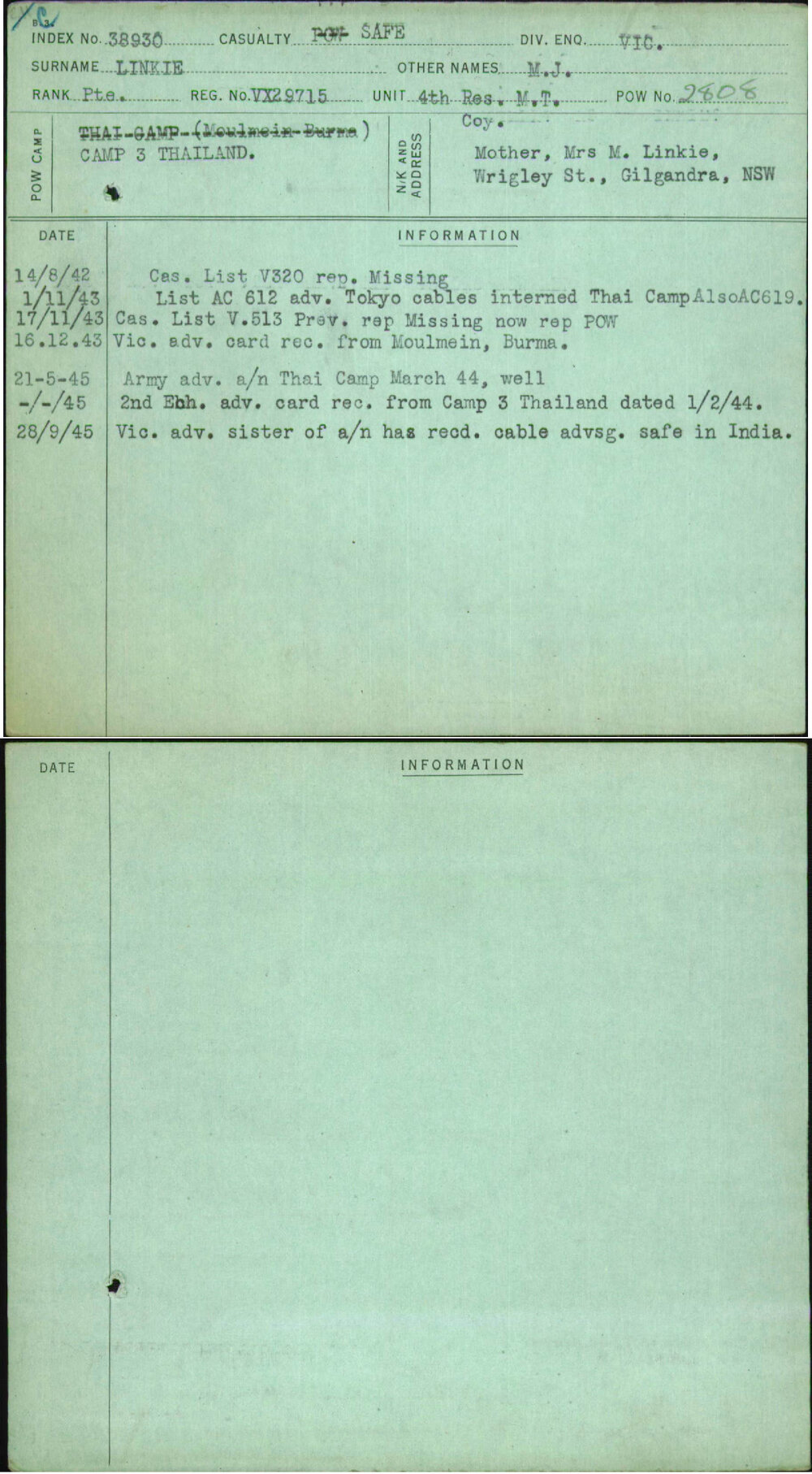 Linkie, M J, VX29715