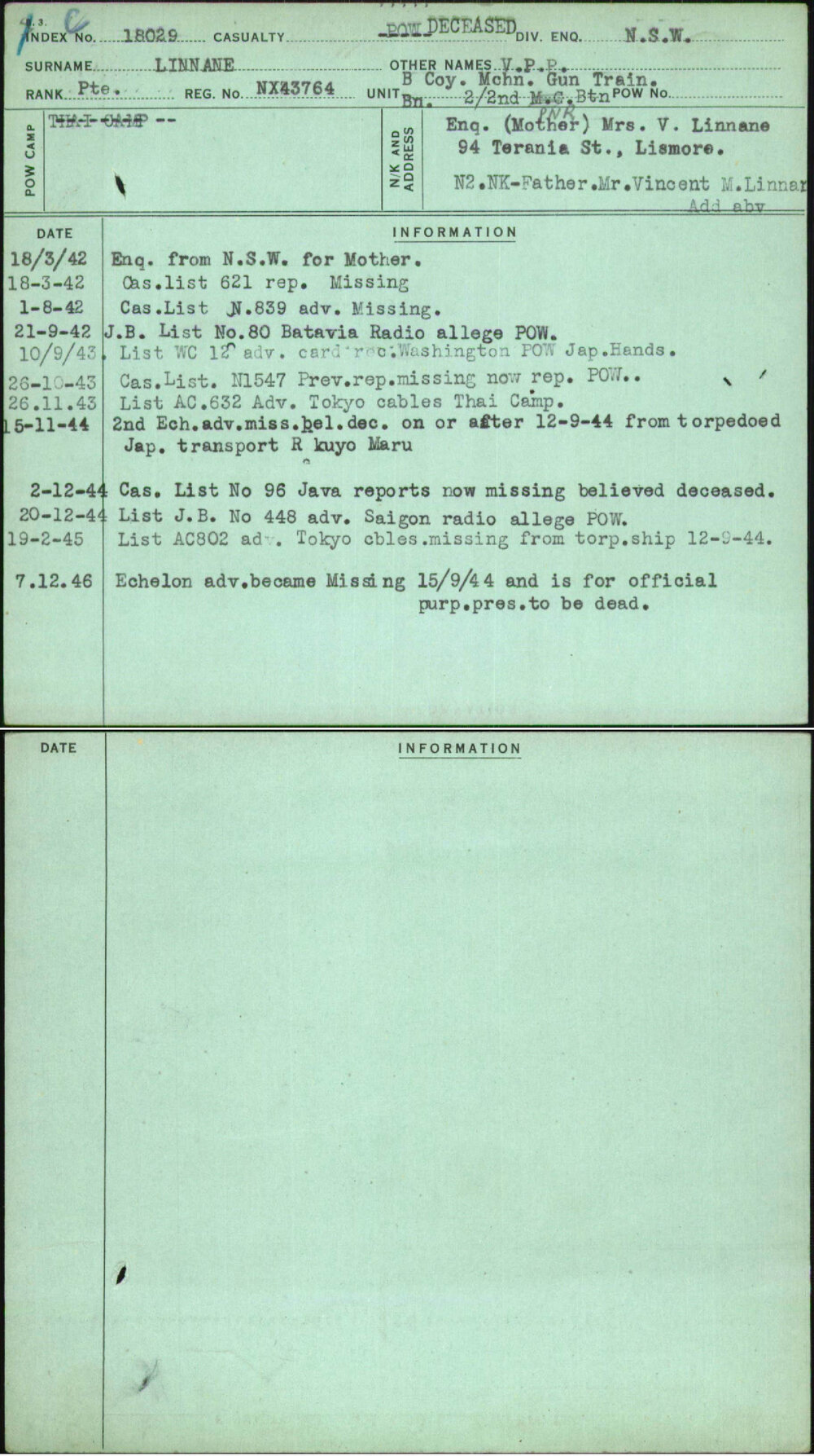 Linnane, V P P, NX43764