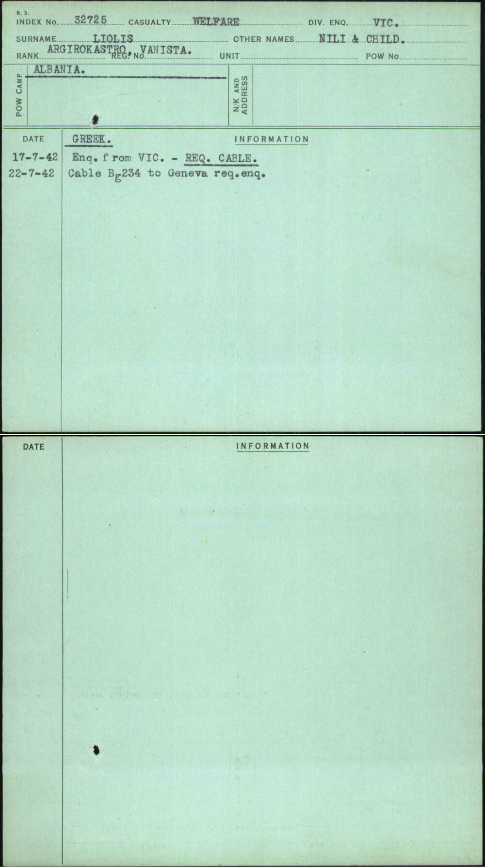 Liolis, Nili &amp; Child, [No Service Number]