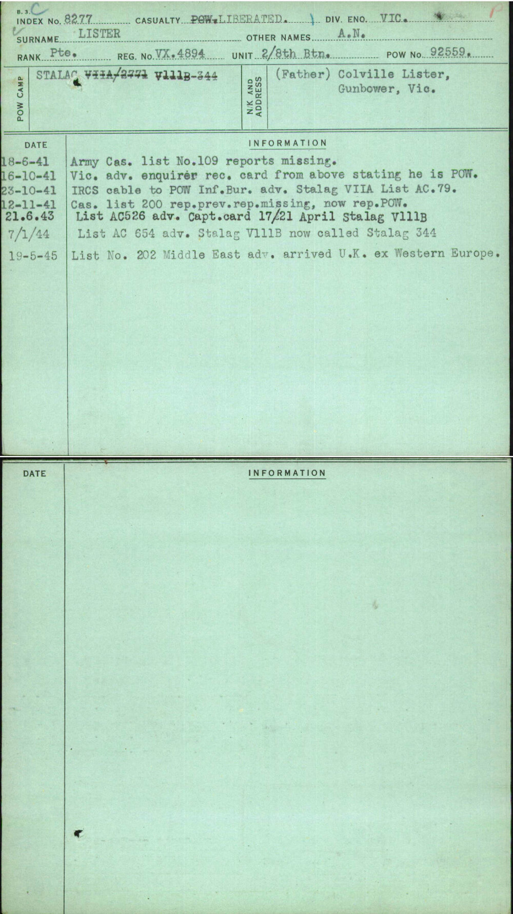 Lister, A N, VX4894