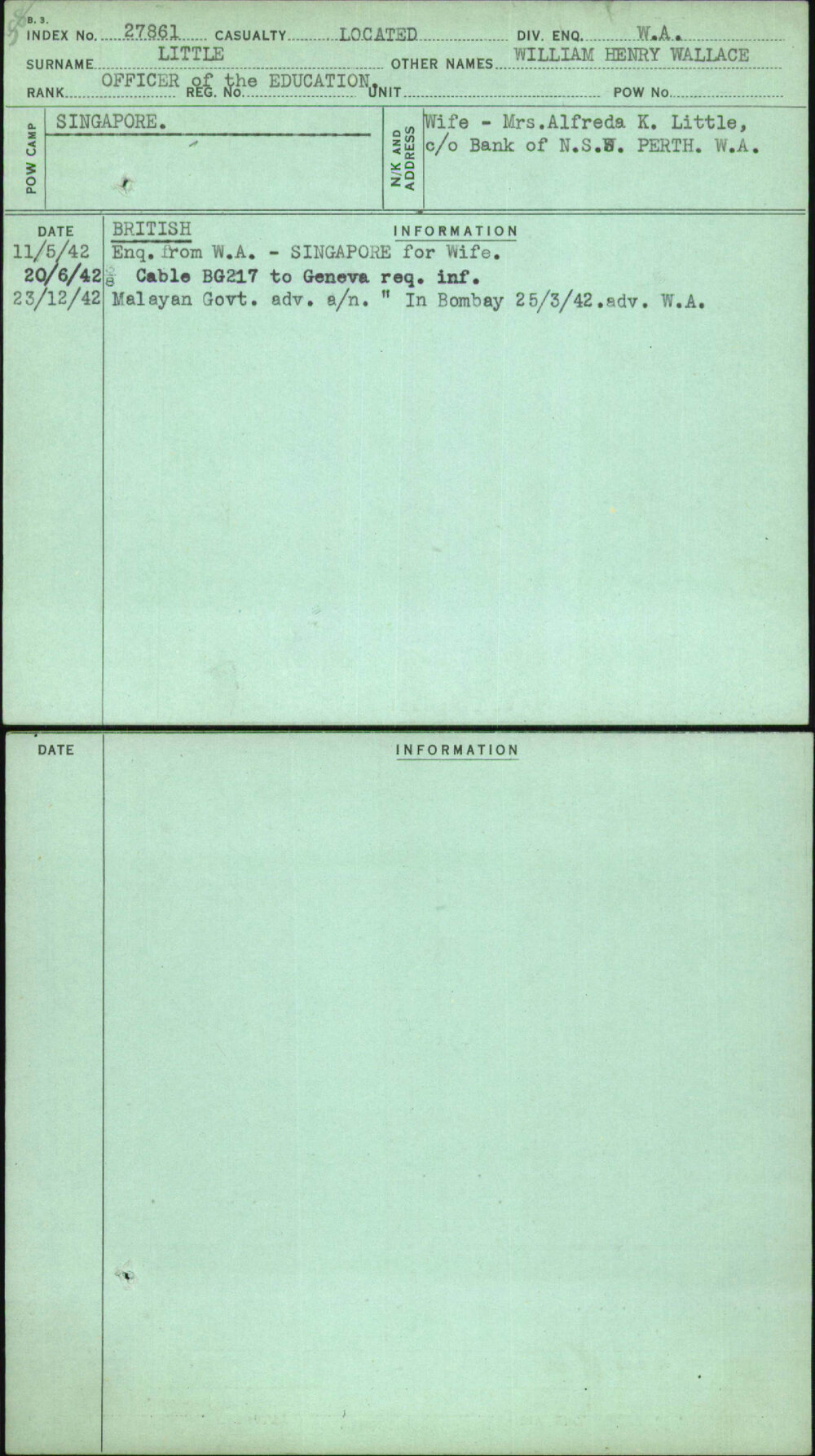 Little, William Henry Wallace, [No Service Number]