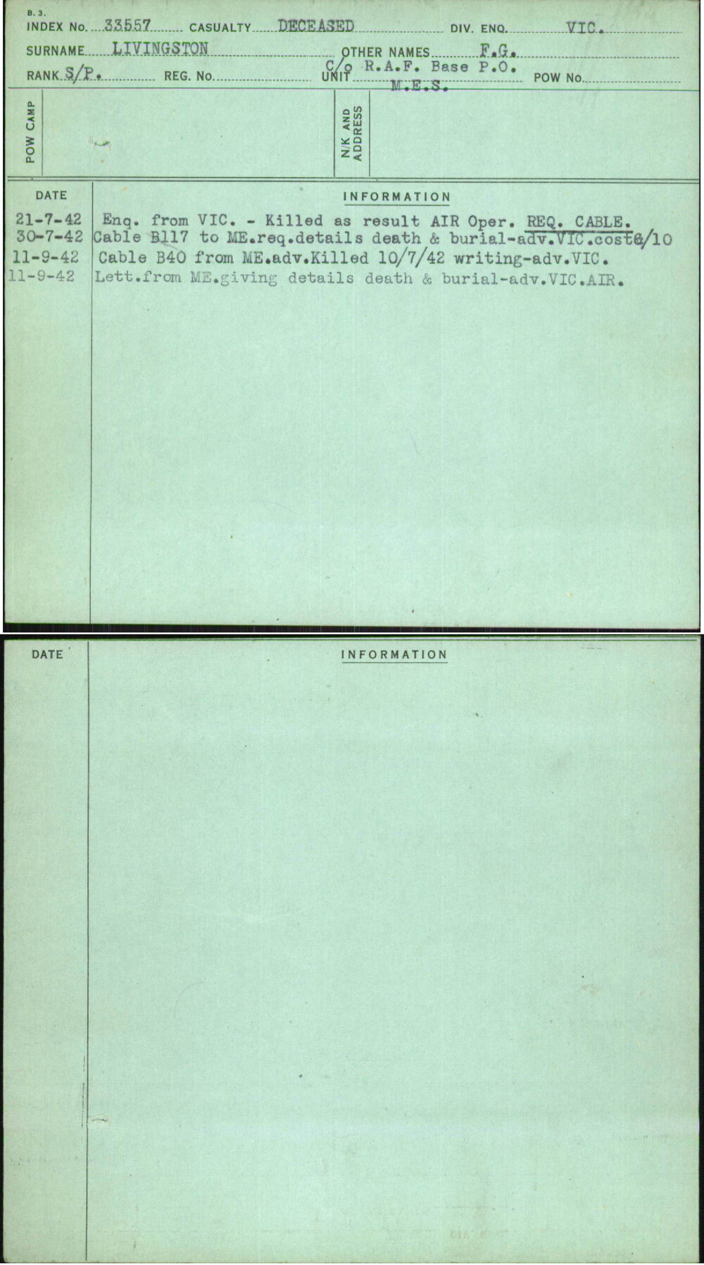 Livingston, F G, [No Service Number]