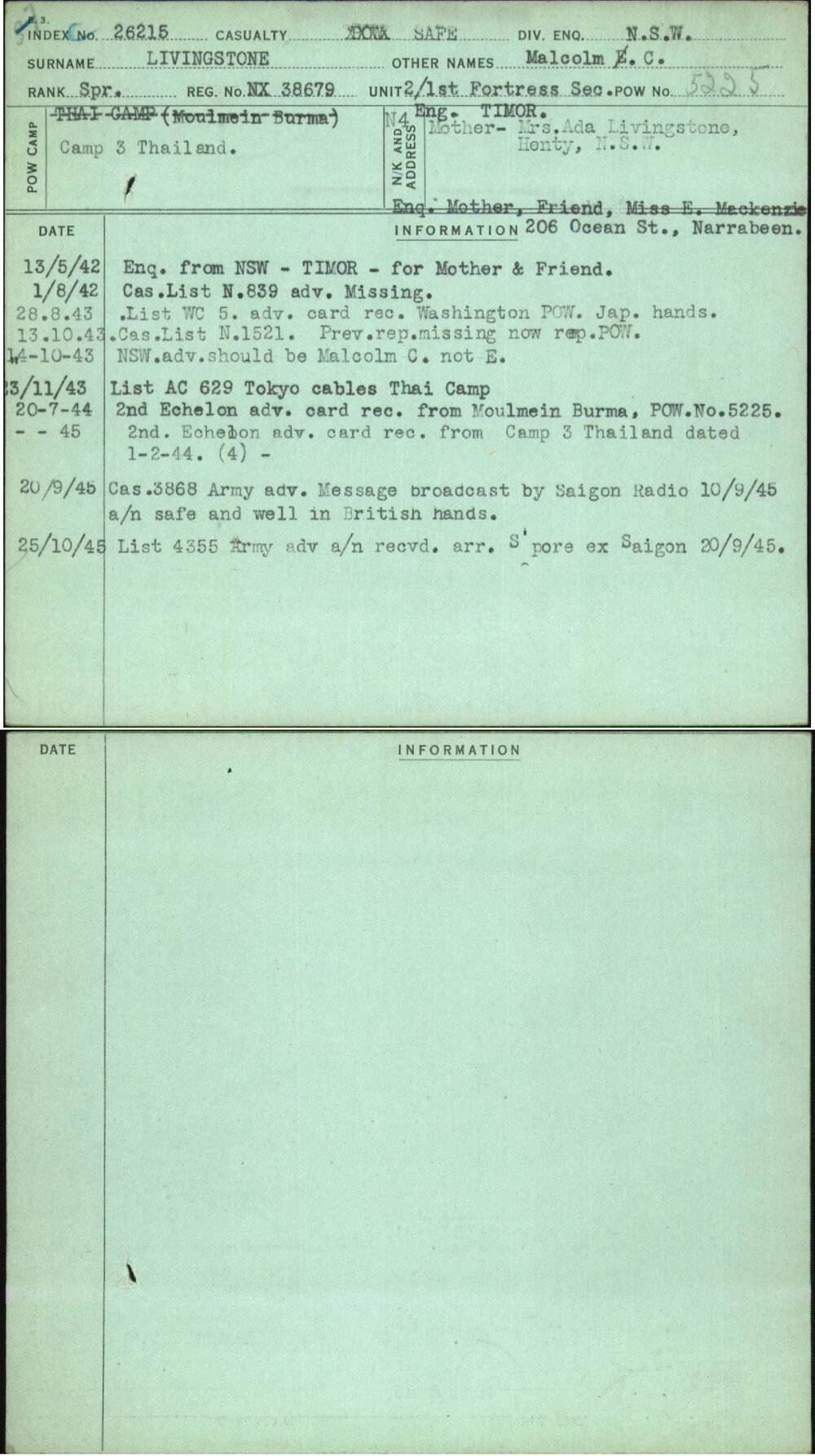 Livingstone, Malcolm C, NX38679