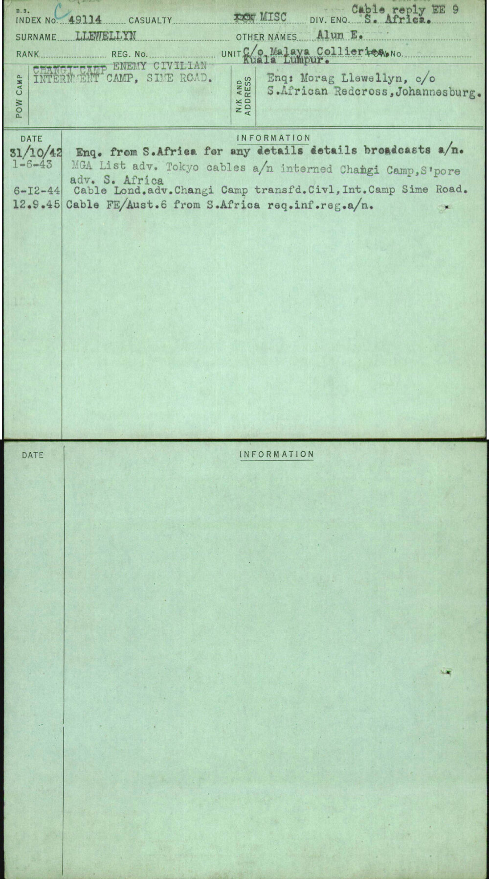 Llewellyn, Alun E, [No Service Number]