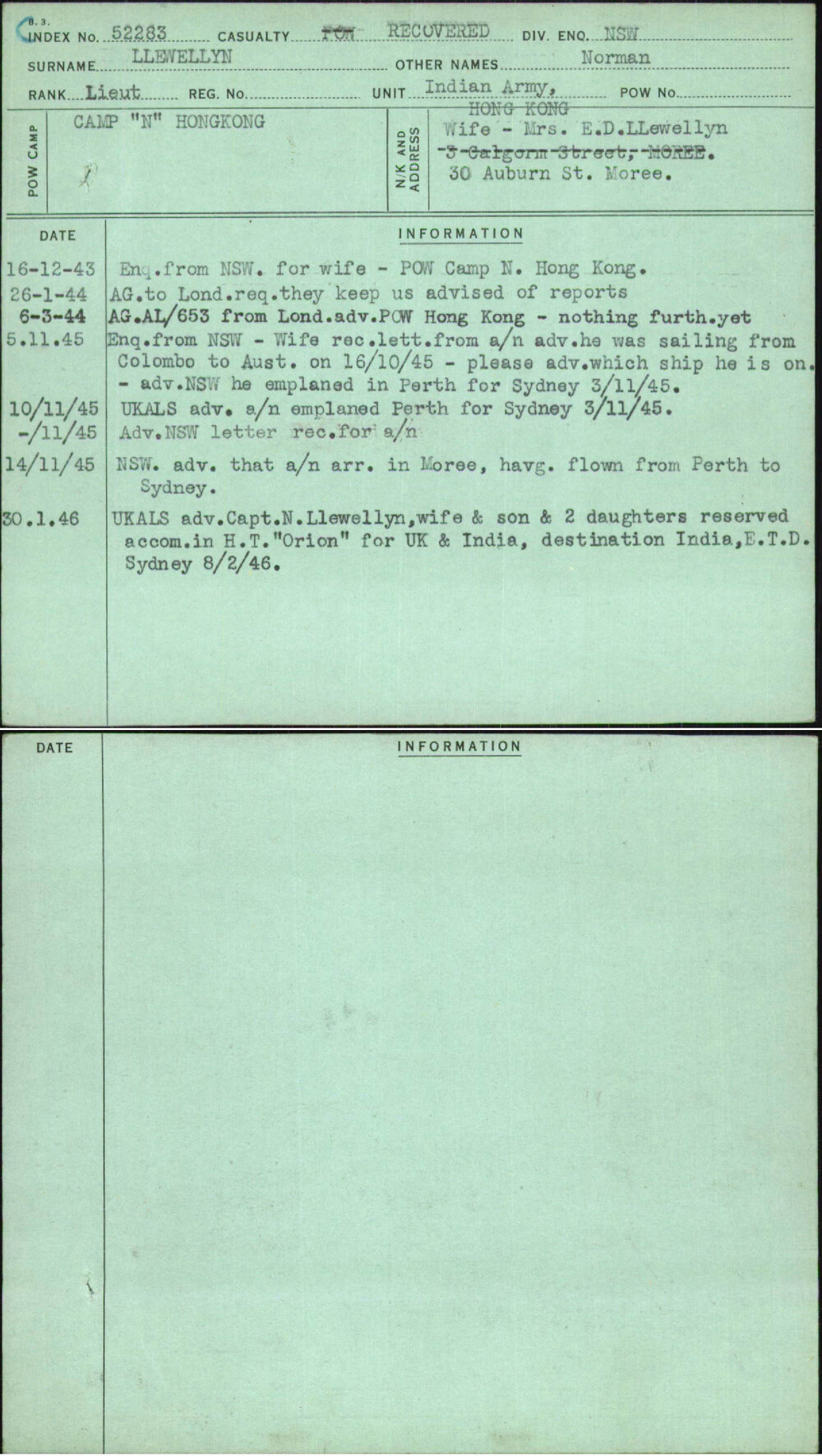 Llewellyn, Norman, [No Service Number]
