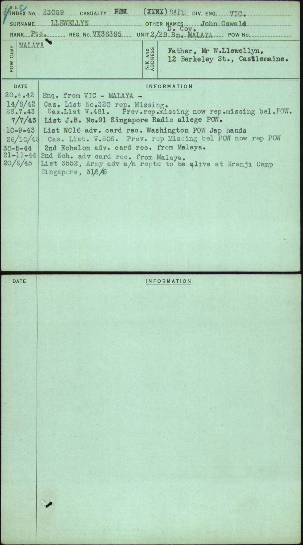 Llewellyn, John Oswald, VX36395