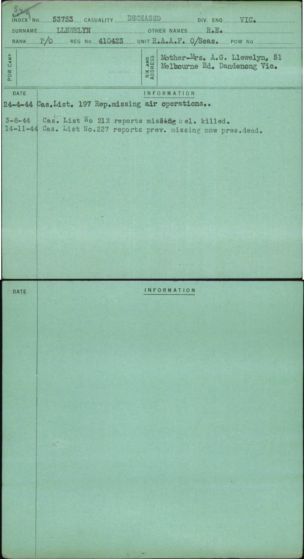 Llewelyn, R E, 410423