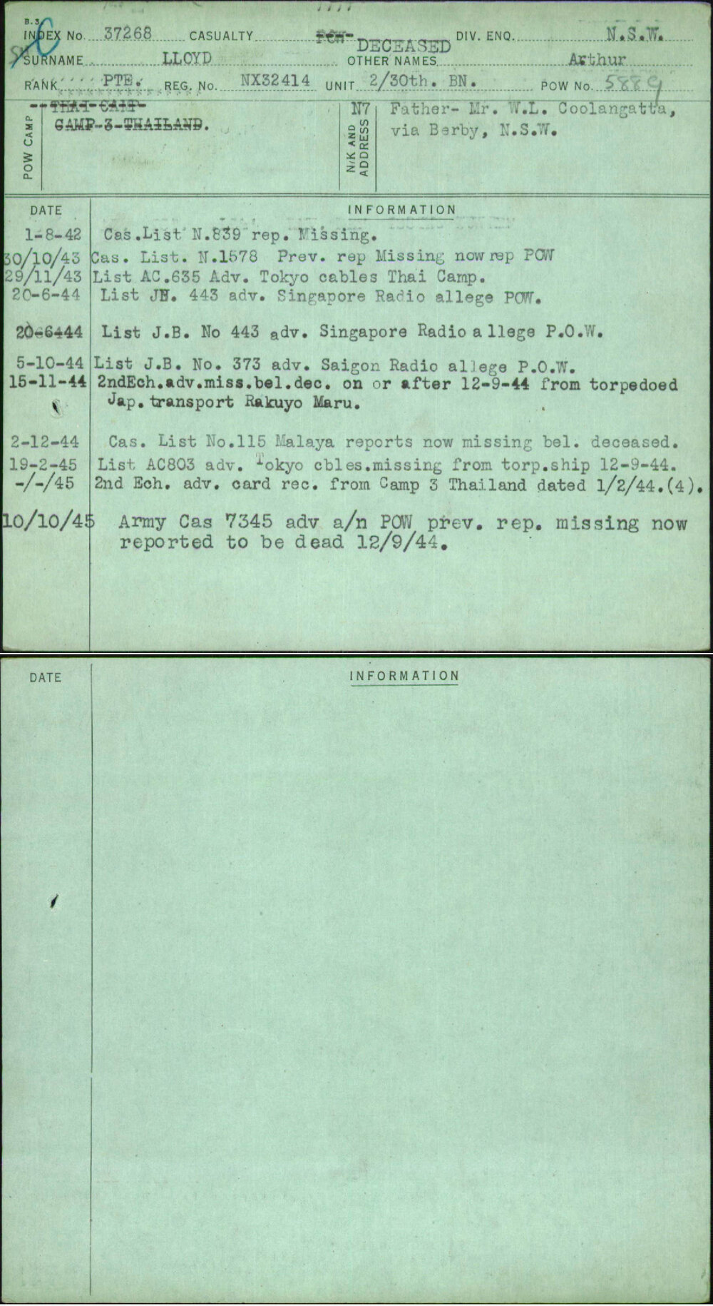 Lloyd, Arthur, NX32414