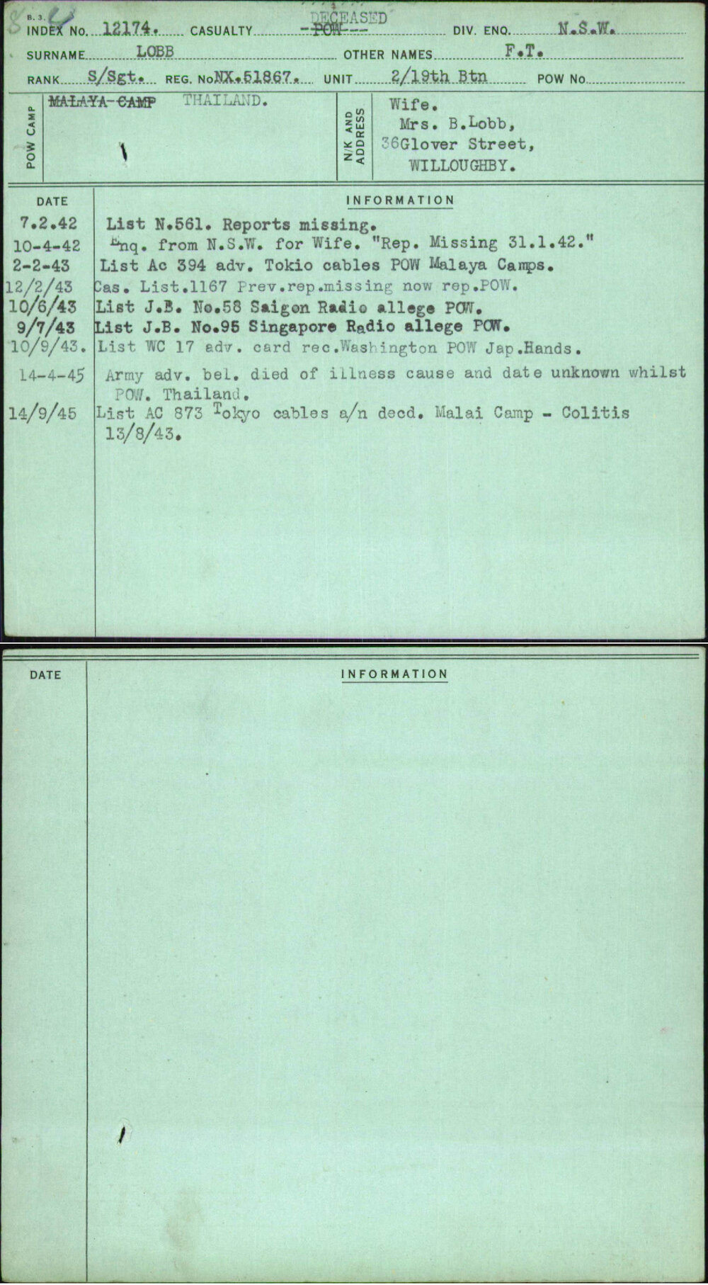Lobb, F T, NX51867