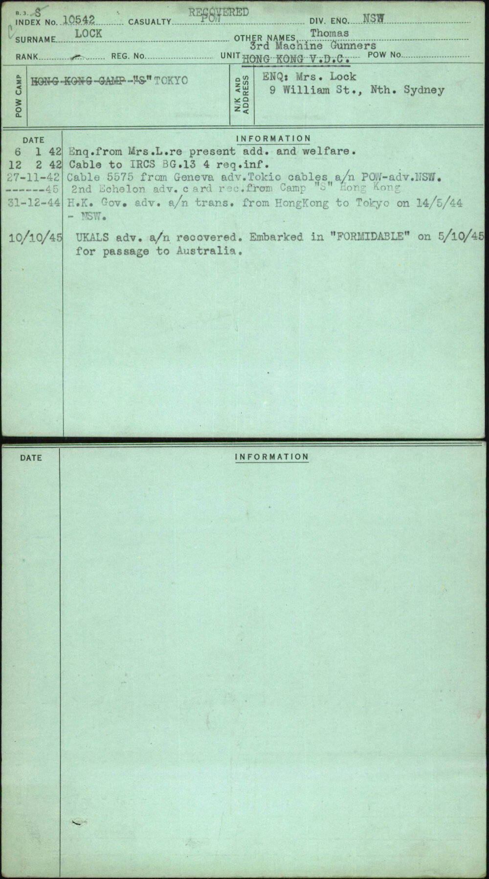 Lock, Thomas, [No Service Number]