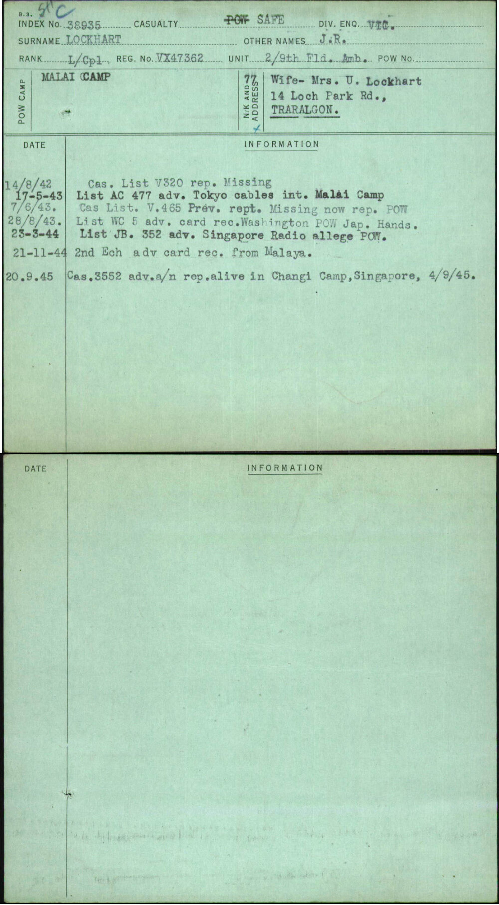 Lockhart, J R, VX47362