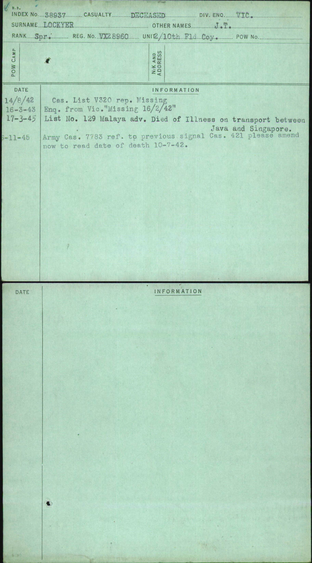 Lockyer, J T, VX28960