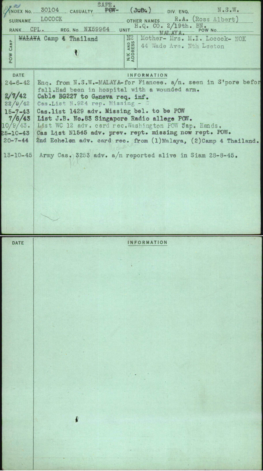 Locock, R A (Ross Albert), NX59964