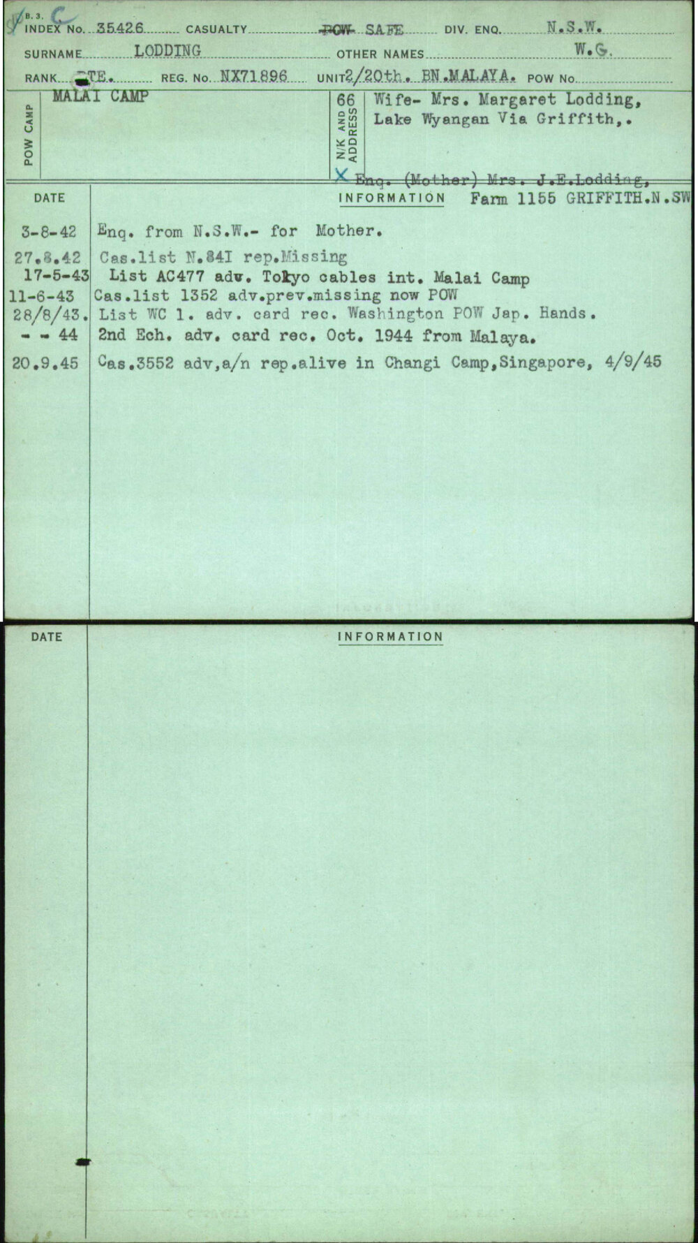 Lodding, W G, NX71896