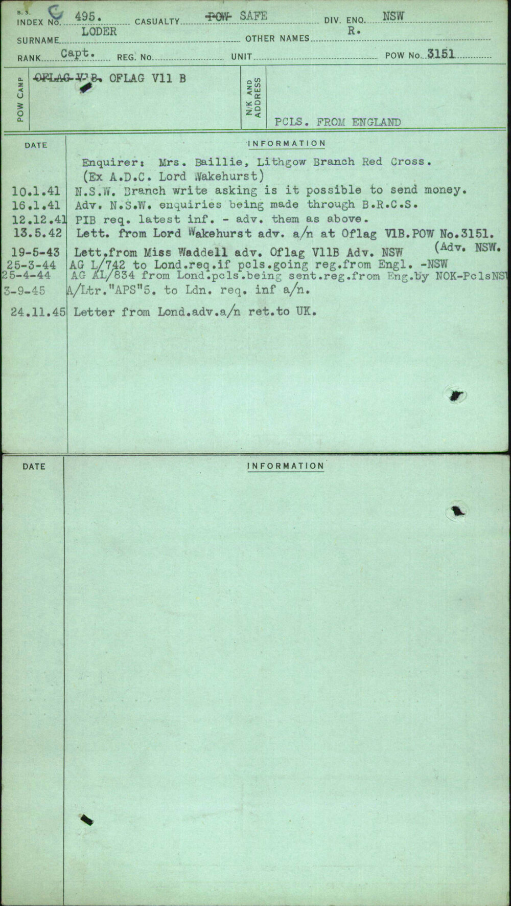 Loder, R, [No Service Number]