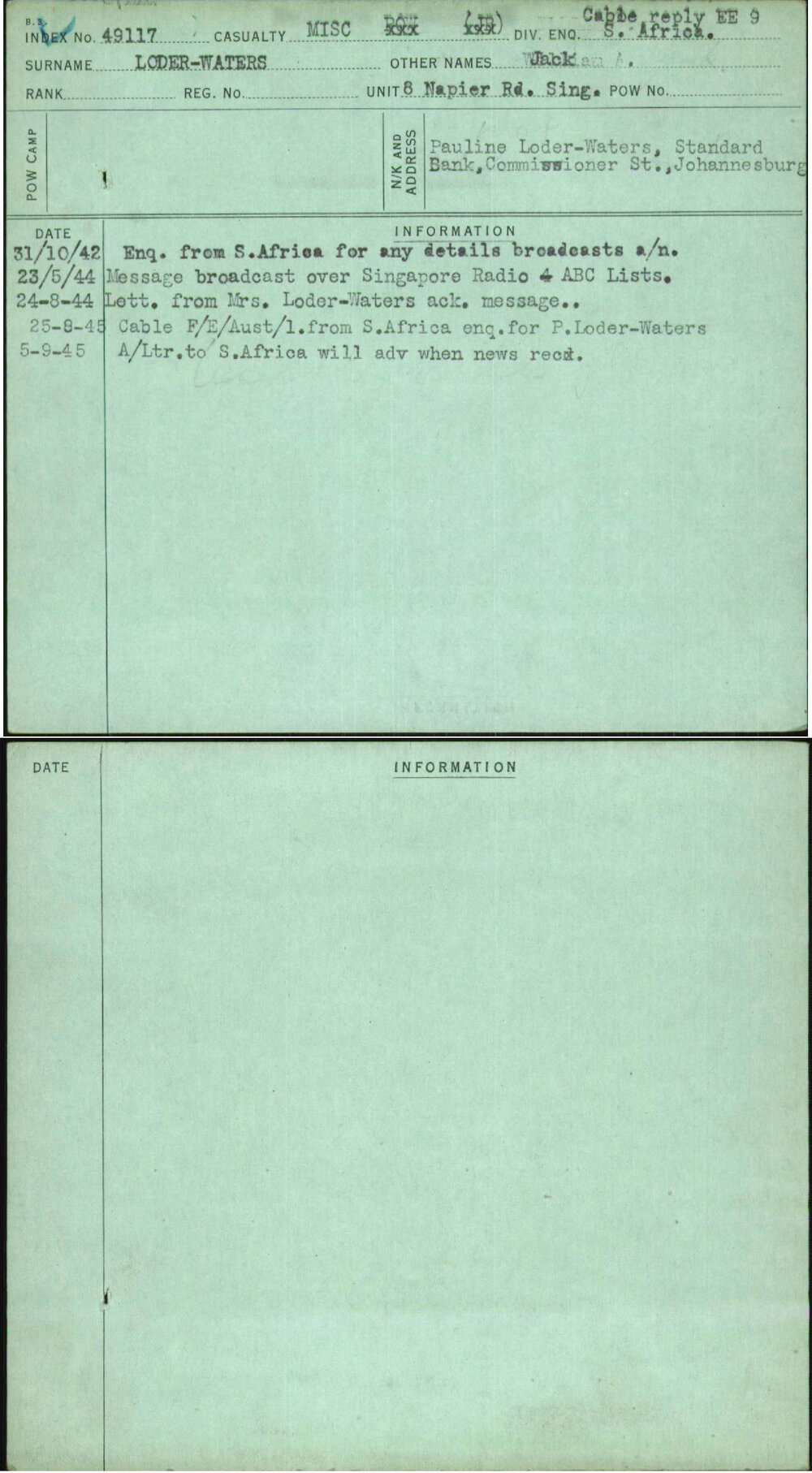 Loder-Waters, Jack, [No Service Number]